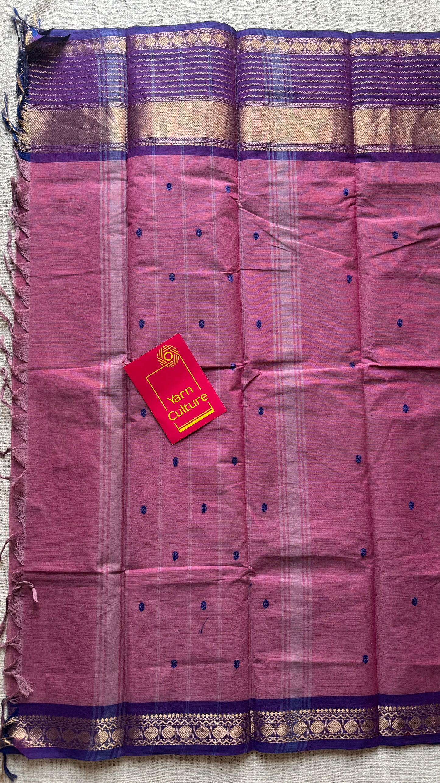 Pink with Violet and Purple Pink one side broad zari - Chettinad Soft Cotton - YCCL402