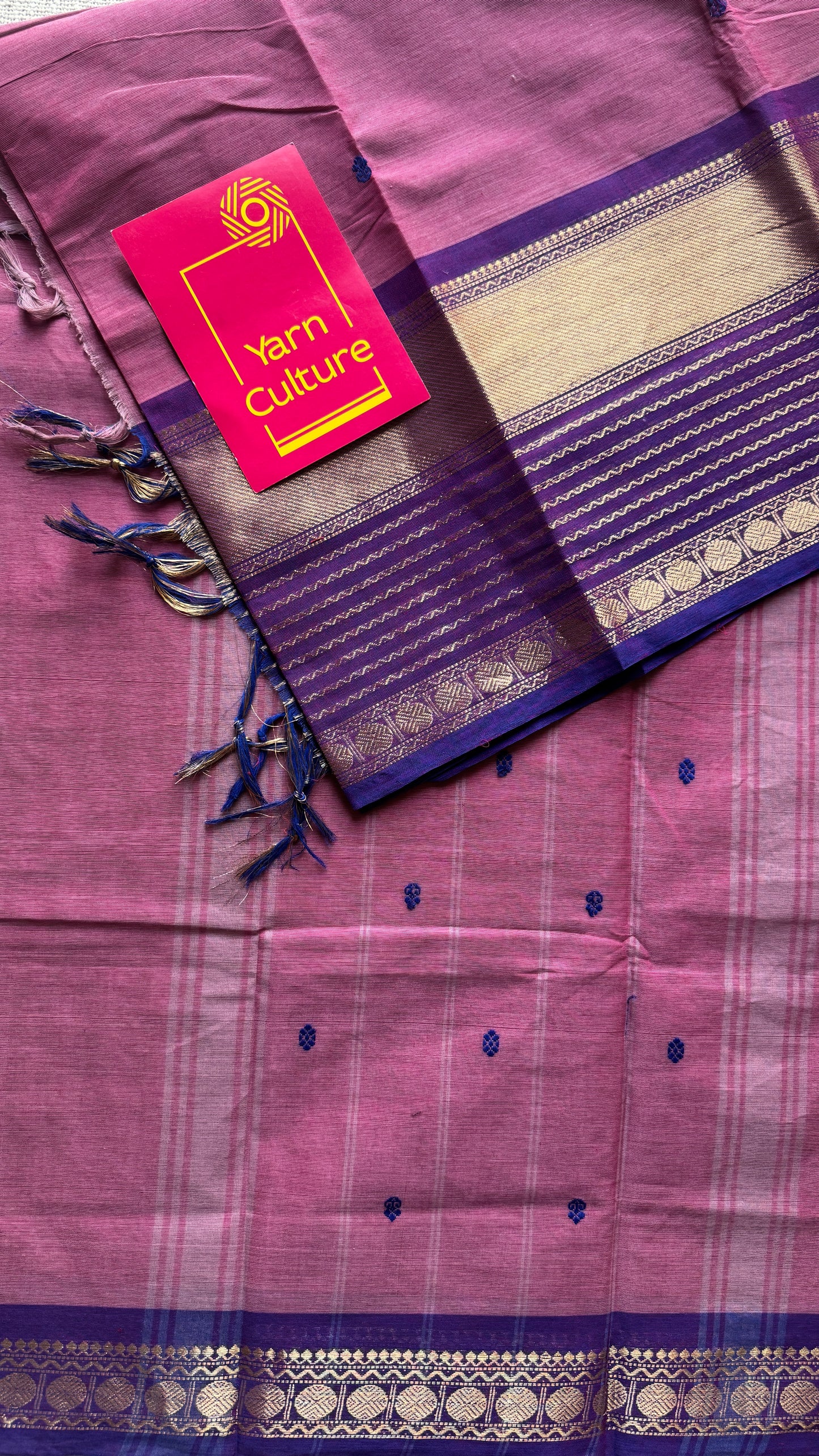 Pink with Violet and Purple Pink one side broad zari - Chettinad Soft Cotton - YCCL402