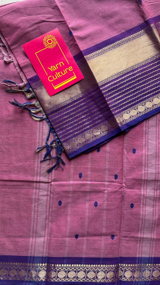 Pink with Violet and Purple Pink one side broad zari - Chettinad Soft Cotton - YCCL402