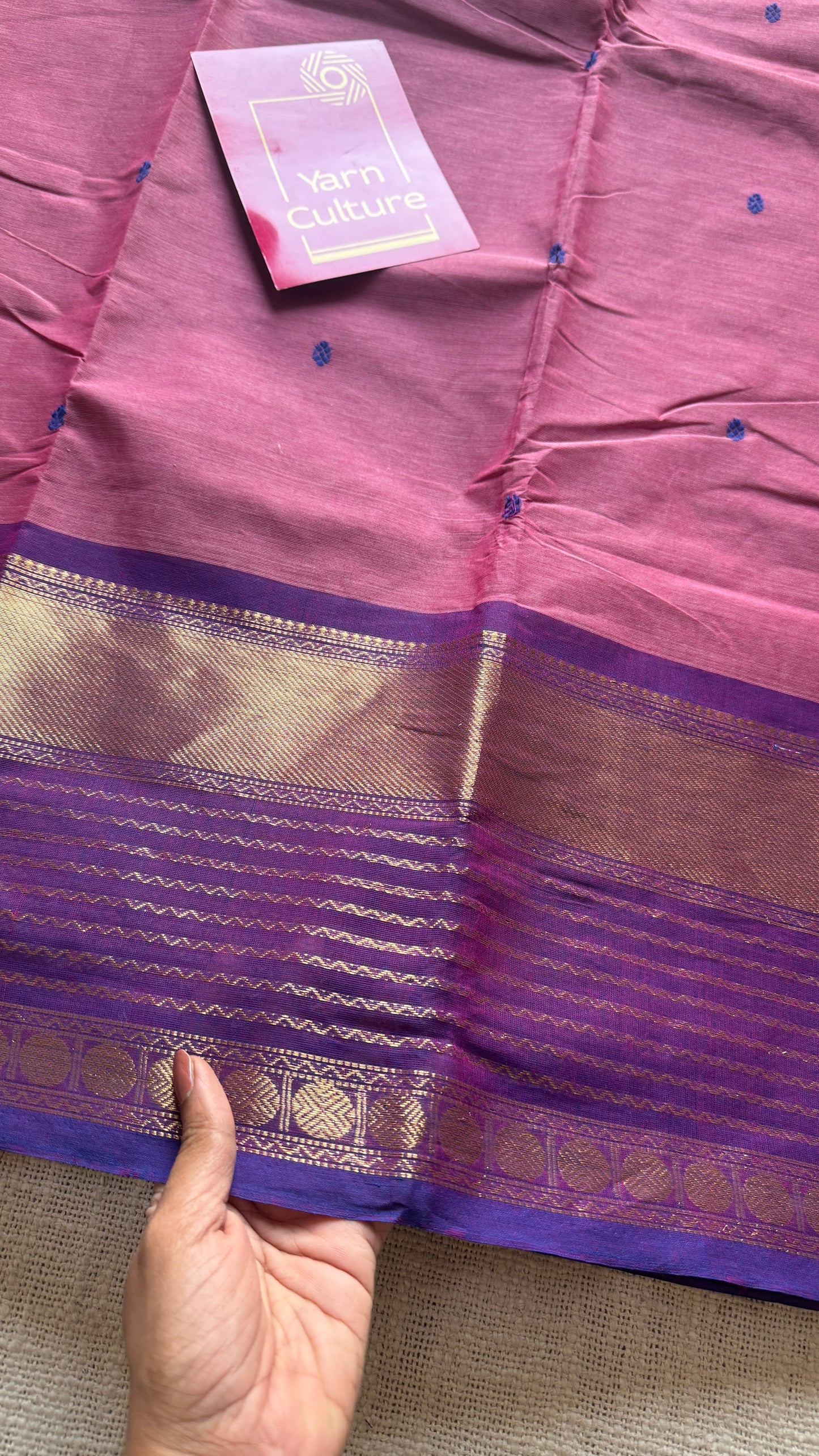 Pink with Violet and Purple Pink one side broad zari - Chettinad Soft Cotton - YCCL402