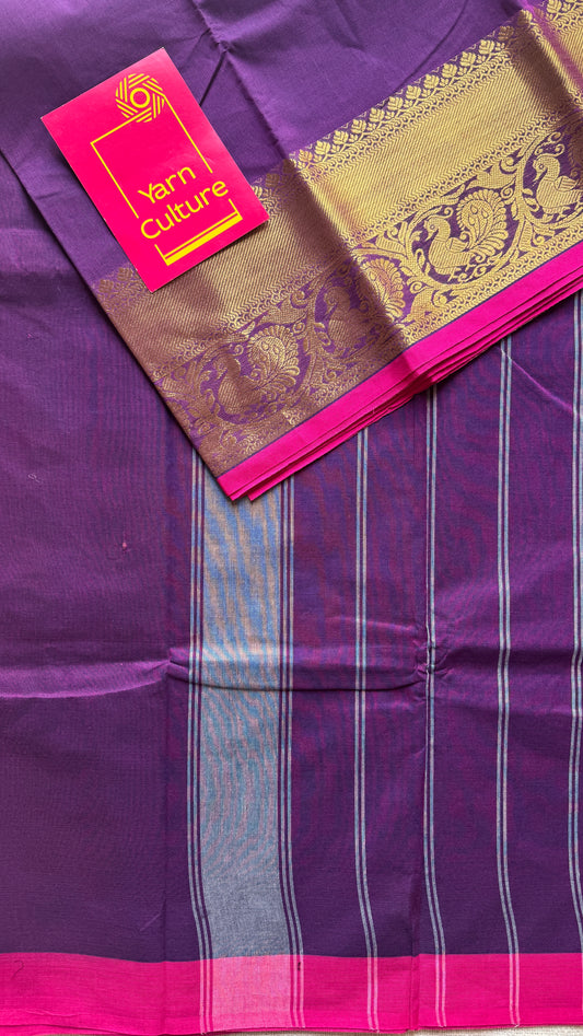 Purple Pink, one side broad zari - Chettinad Soft Cotton - YCCL406