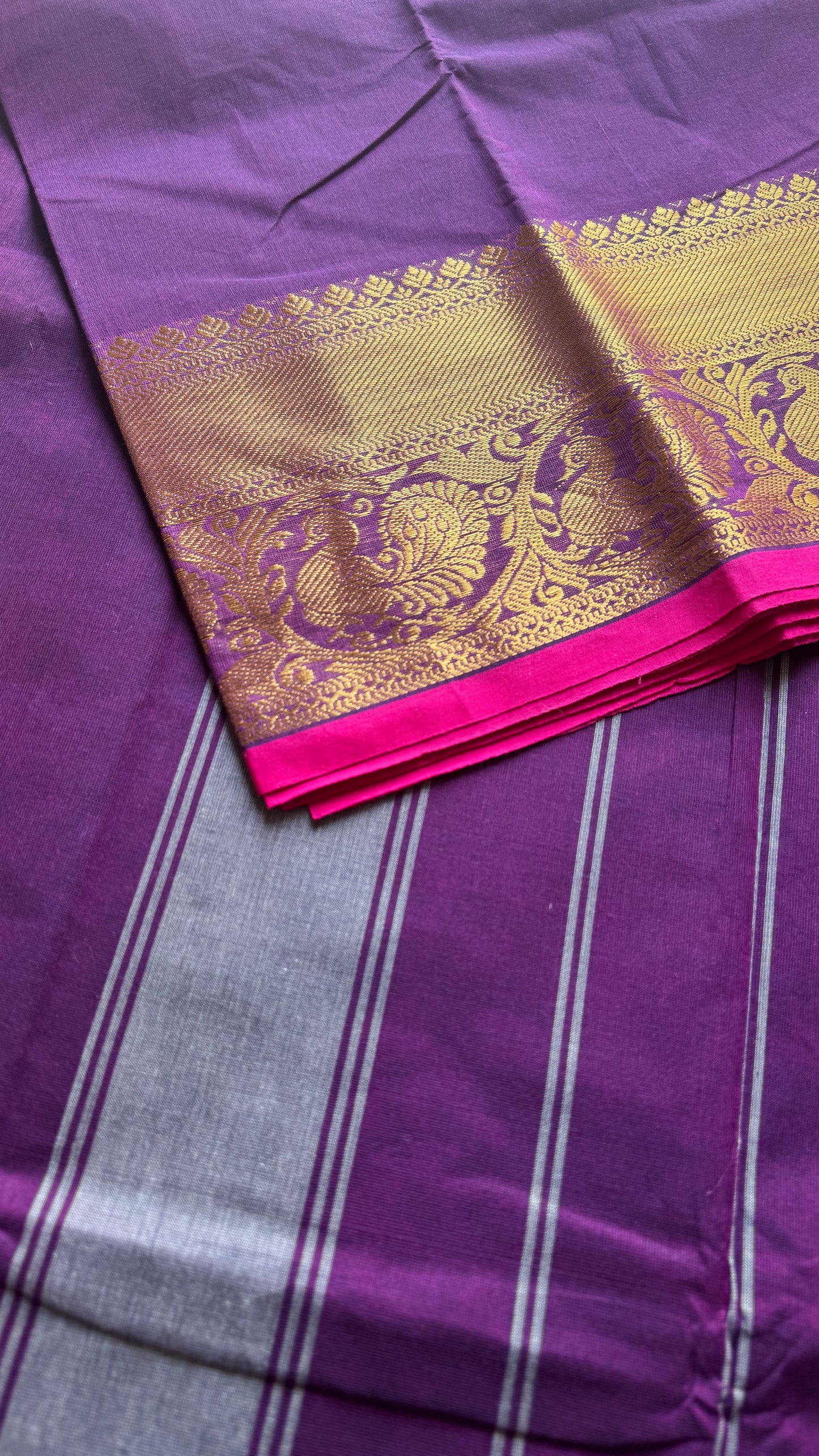 Purple Pink, one side broad zari - Chettinad Soft Cotton - YCCL406