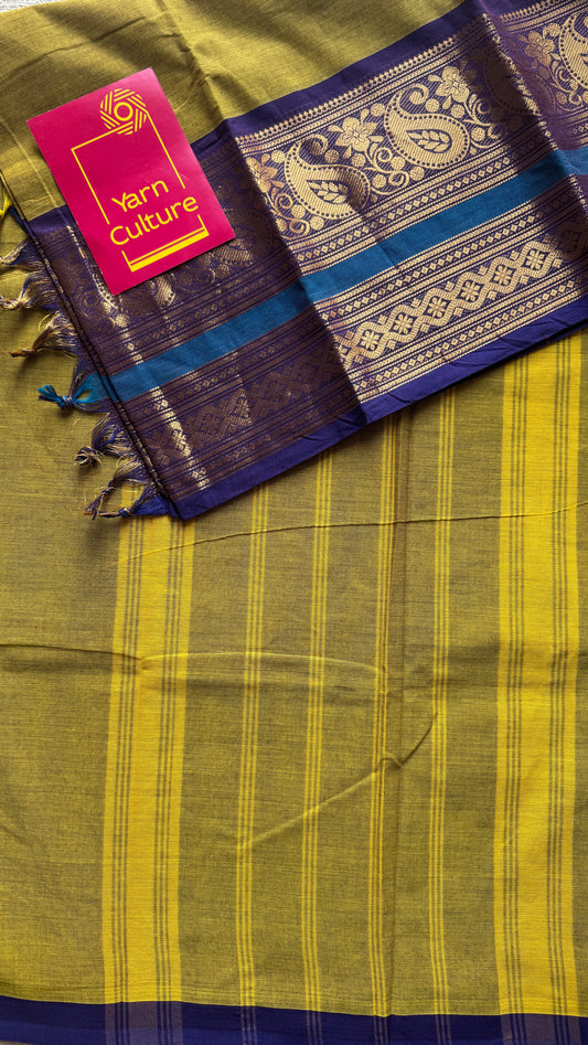 Parrot Green with one side broad zari - Chettinad Soft Cotton - YCCL407