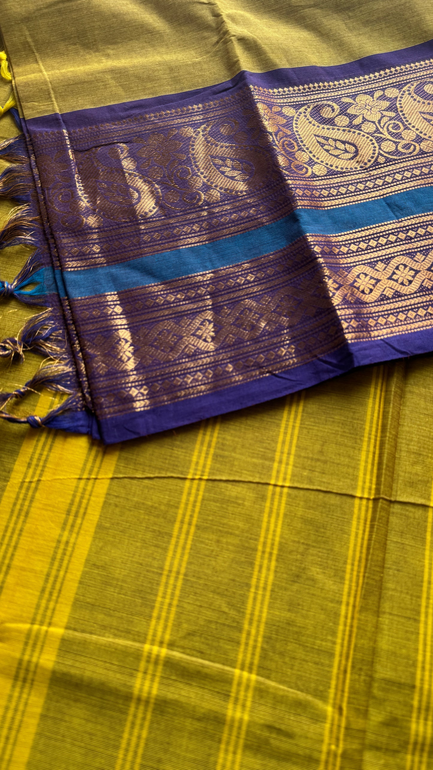 Parrot Green with one side broad zari - Chettinad Soft Cotton - YCCL407