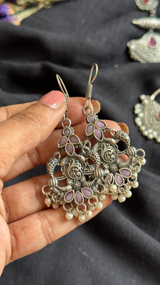 Hanging earrings - silver & baby pink - YCOSED02