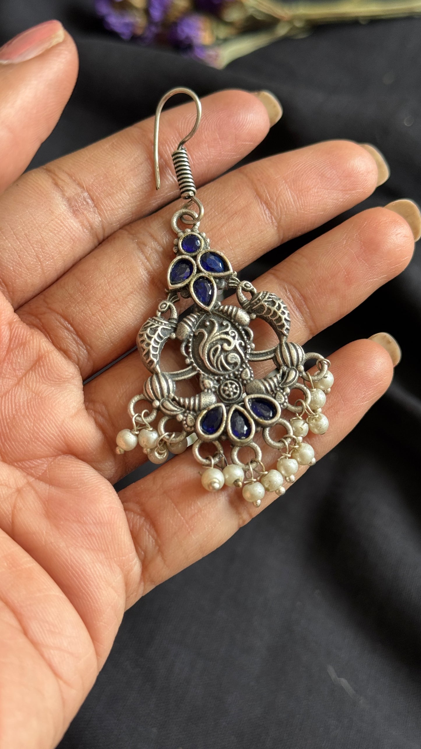 Hanging earrings - silver & dark blue