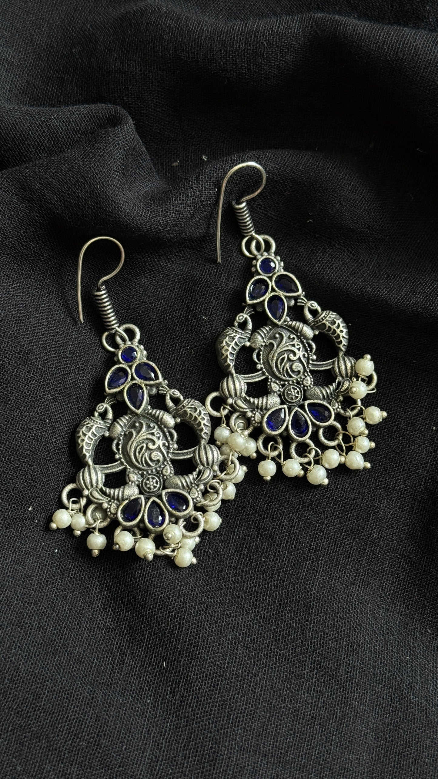 Hanging earrings - silver & dark blue