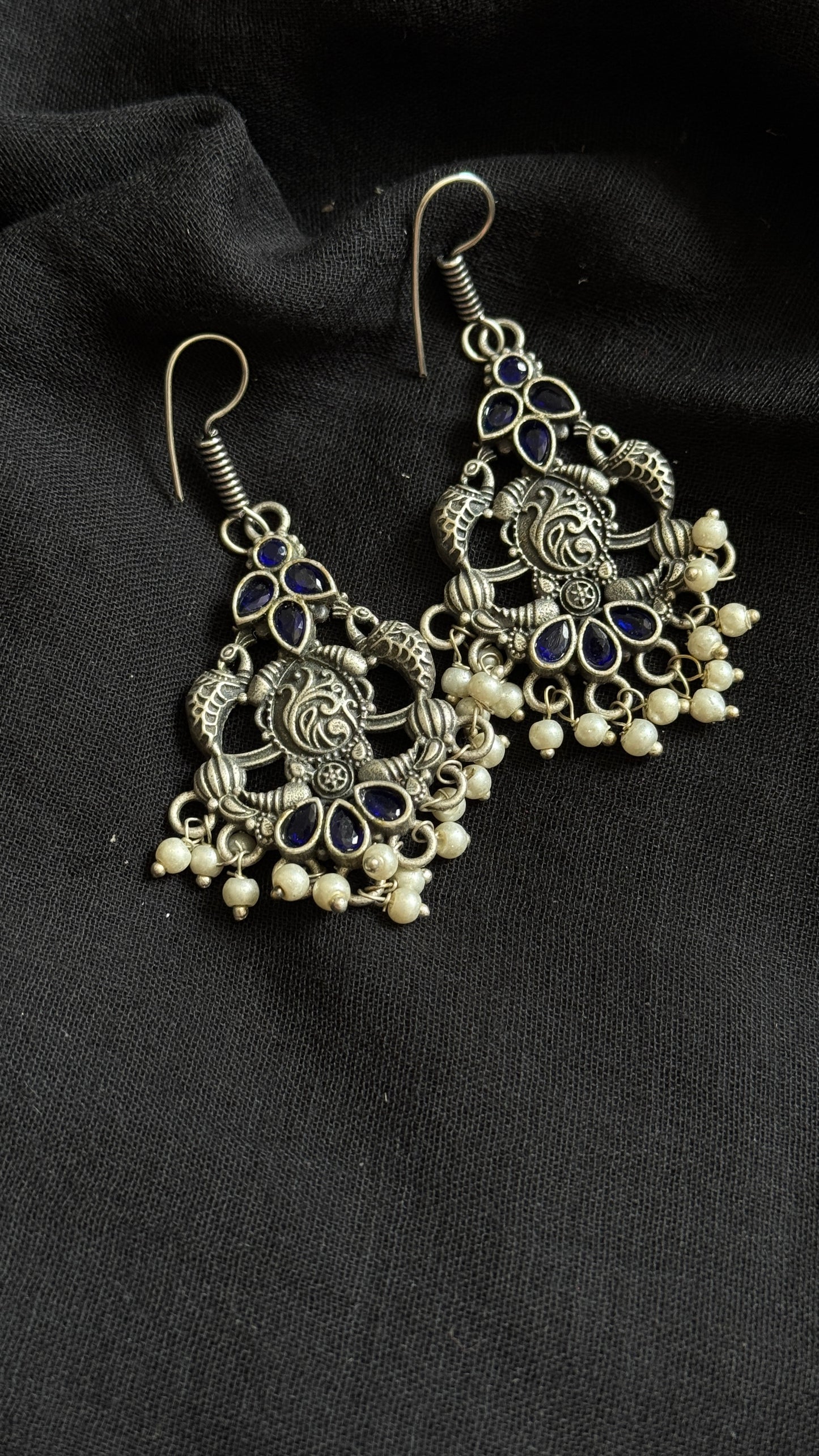 Hanging earrings - silver & dark blue