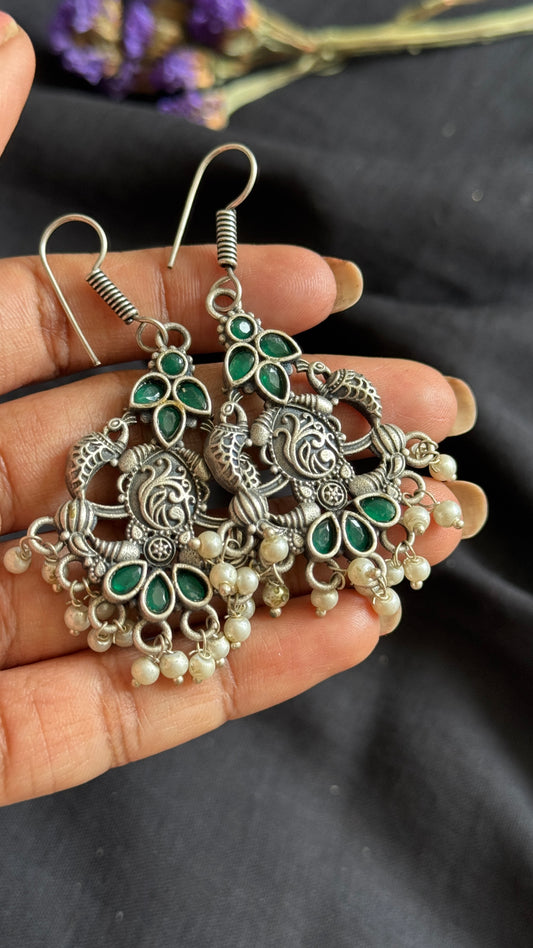 Hanging earrings - silver & dark green