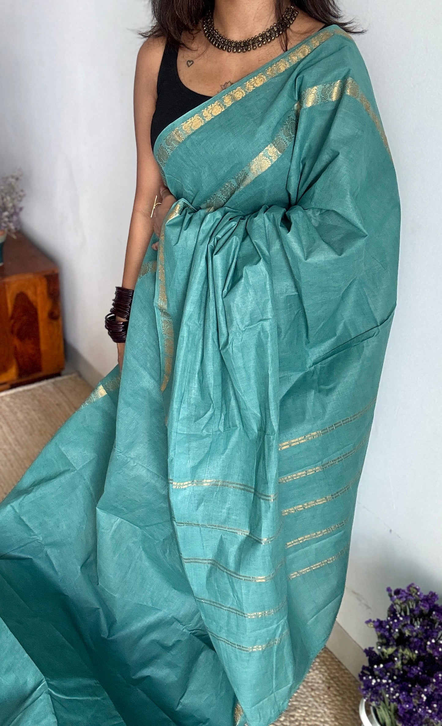 Turquoise Rettaipettu Peacock double border - Madurai Kattuchayam - YCPER26
