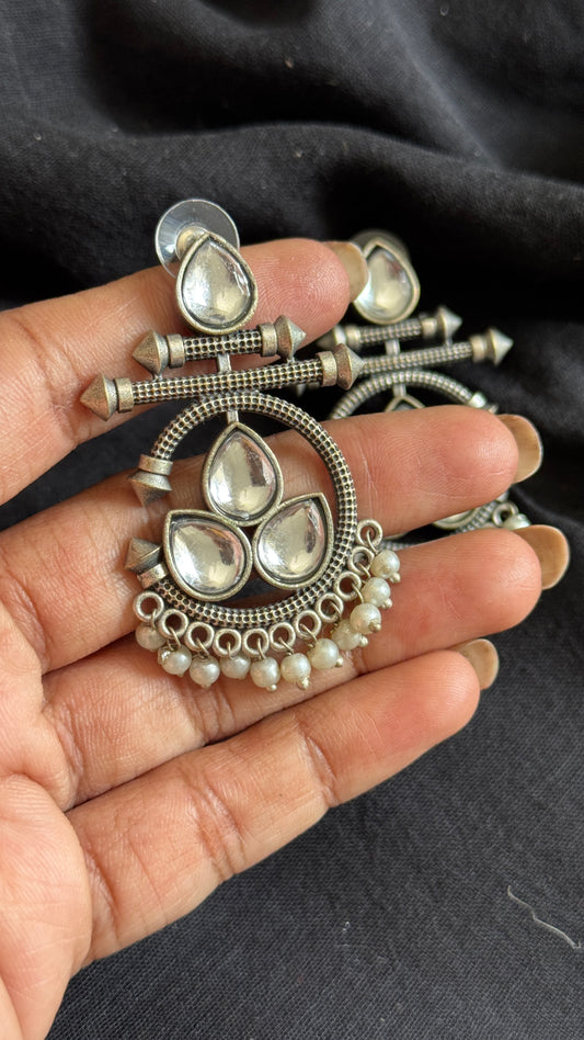 Dangler earrings - silver & white