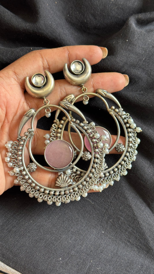 Handmade Chandbali with Pearl Beads - Pink - YCOSEC08