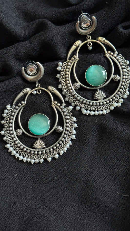 Handmade Chandbali with Pearl Beads - mint - YCOSEC13
