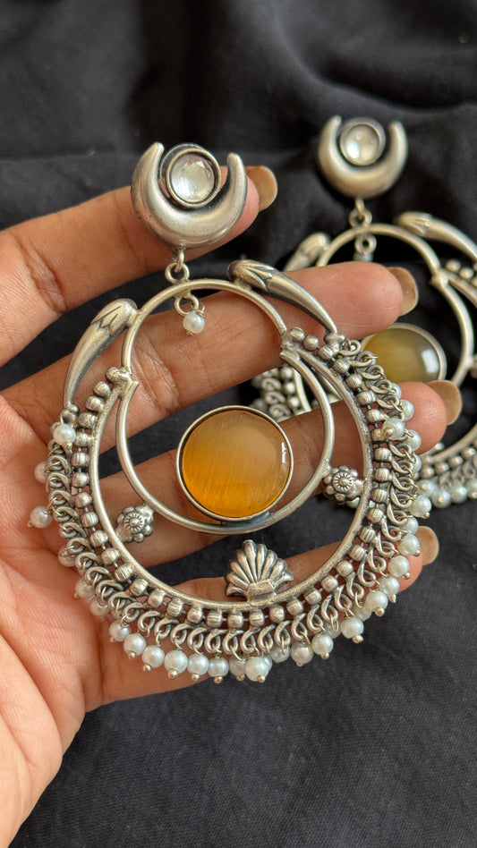 Handmade Chandbali with Pearl Beads - yellow - YCOSEC09