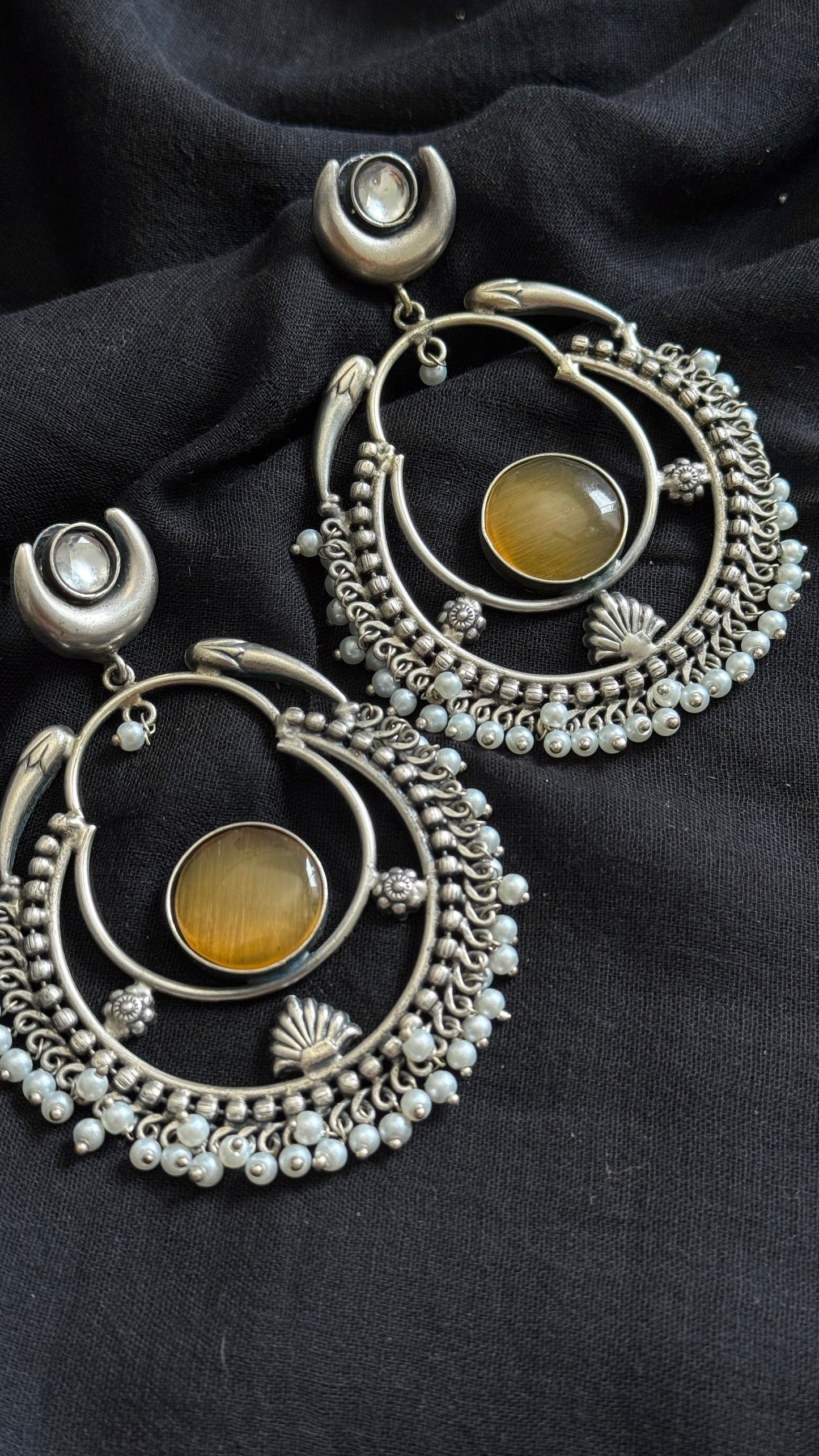 Handmade Chandbali with Pearl Beads - yellow - YCOSEC09