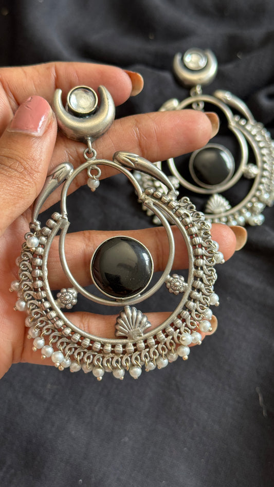 Handmade Chandbali with Pearl Beads - black - YCOSEC18