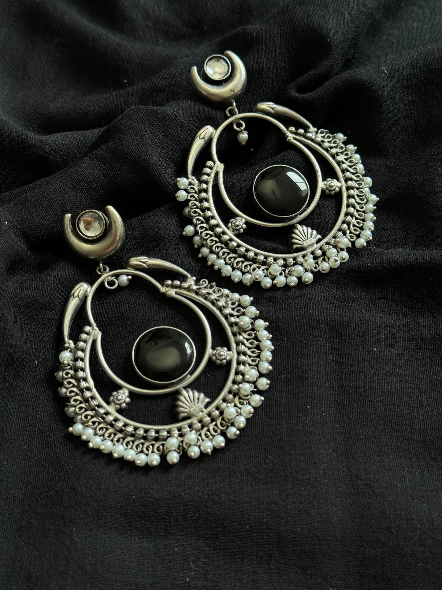 Handmade Chandbali with Pearl Beads - black - YCOSEC18
