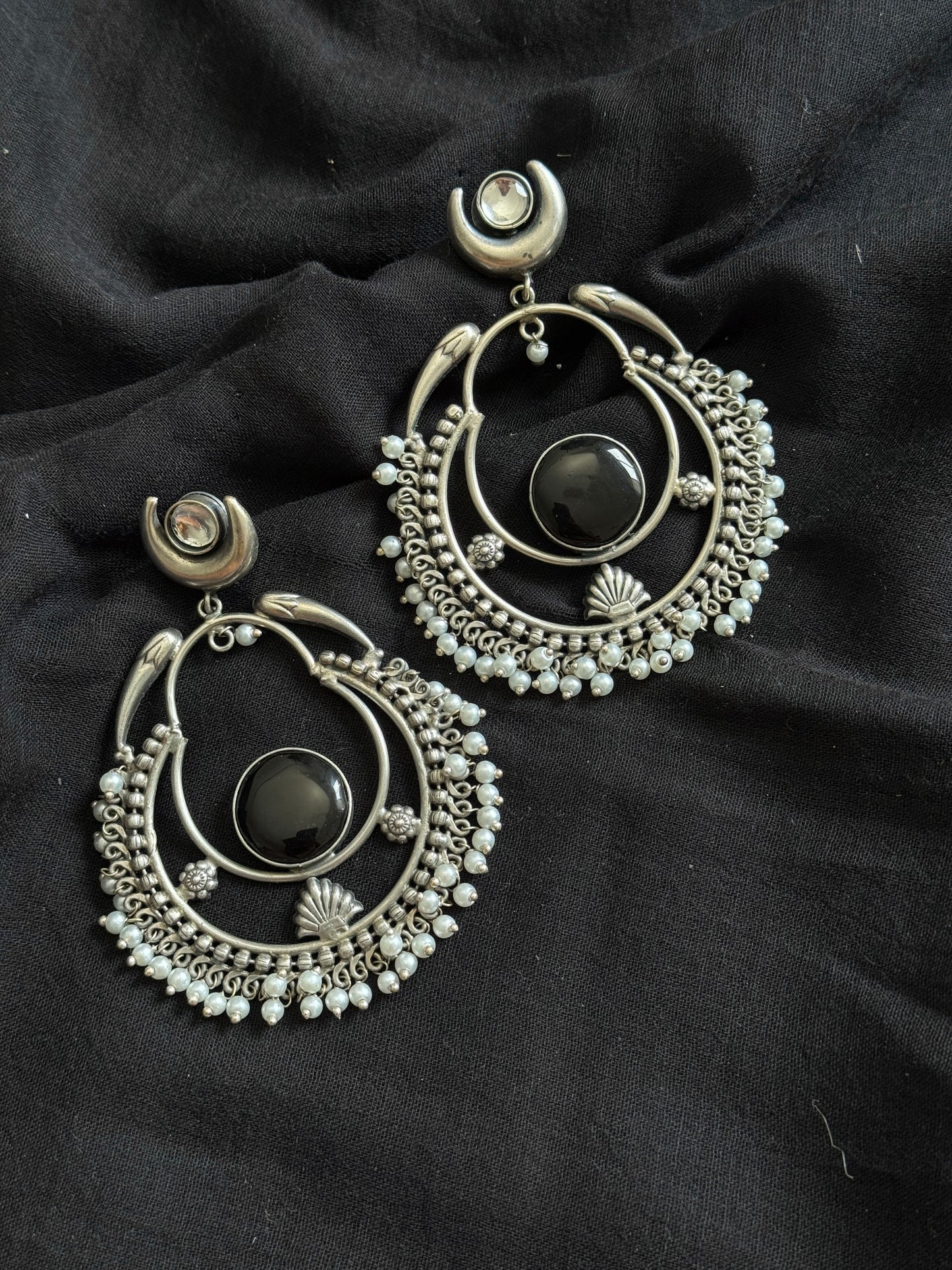 Handmade Chandbali with Pearl Beads - black - YCOSEC18