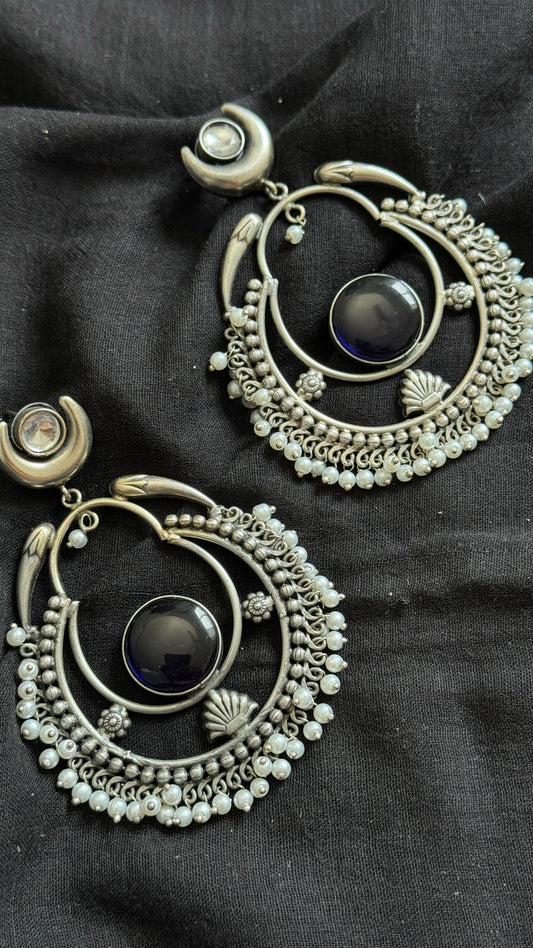 Handmade Chandbali with Pearl Beads - dark blue - YCOSEC02