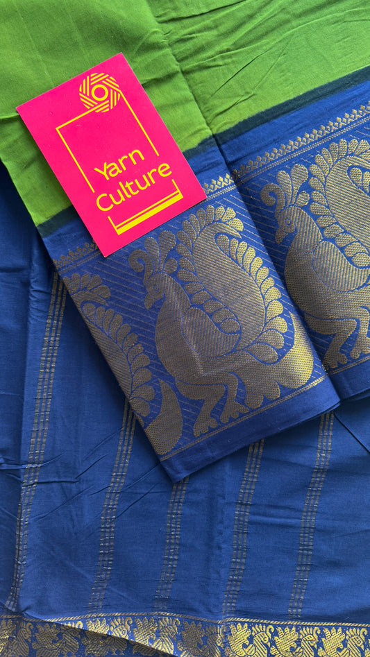 Green with Dark Blue - Madurai Soft Cotton - YCCOTNSWBZ01