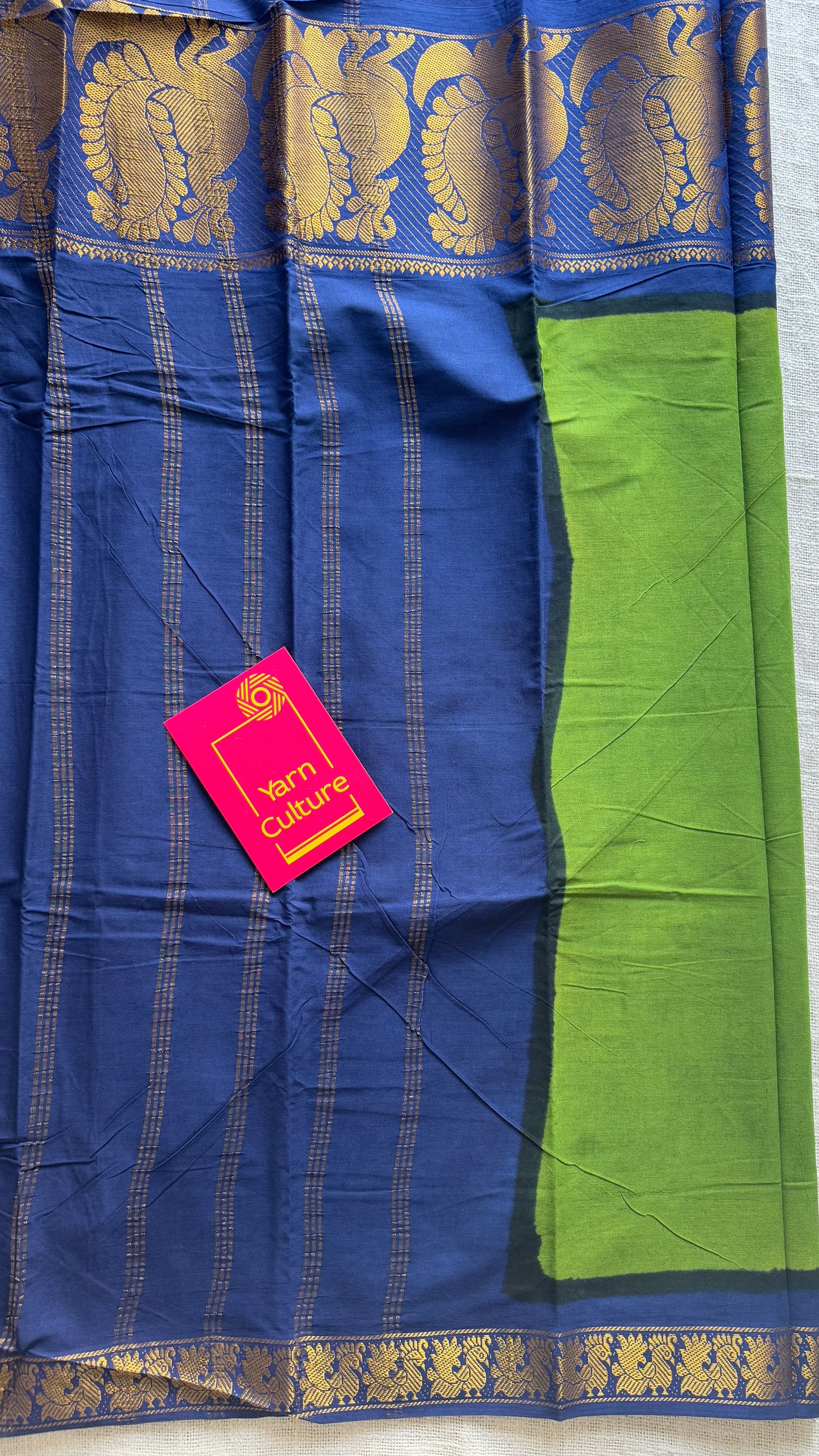 Green with Dark Blue - Madurai Soft Cotton - YCCOTNSWBZ01