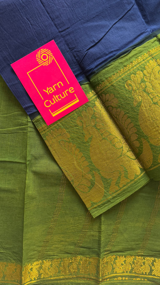 Dark Blue with Green - Madurai Soft Cotton