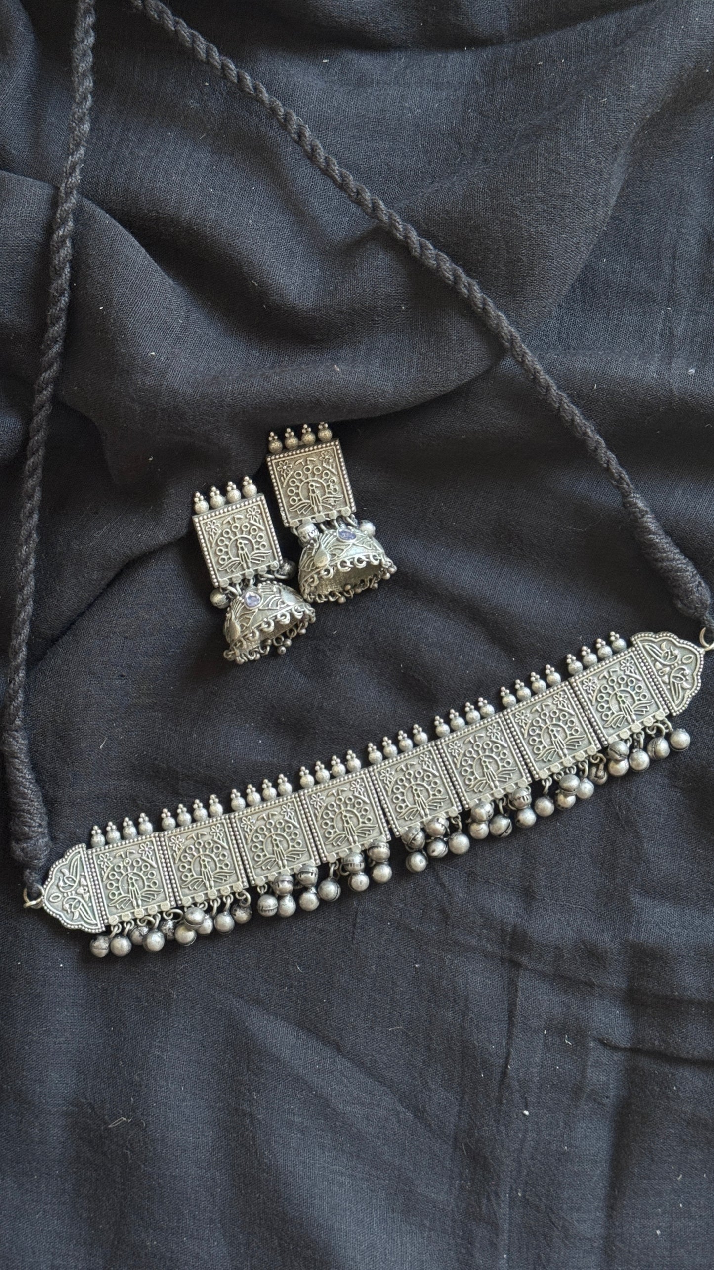 Square gungroo choker necklace - with jhumkas