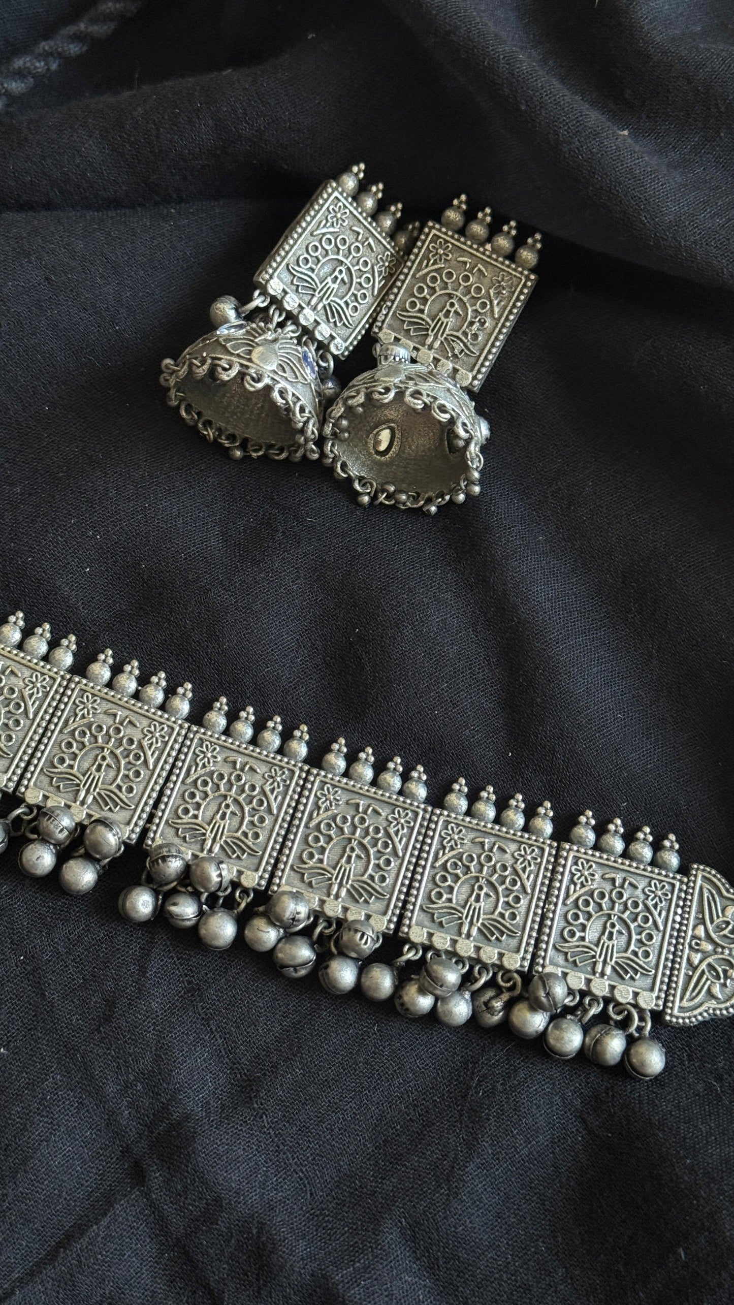 Square gungroo choker necklace - with jhumkas