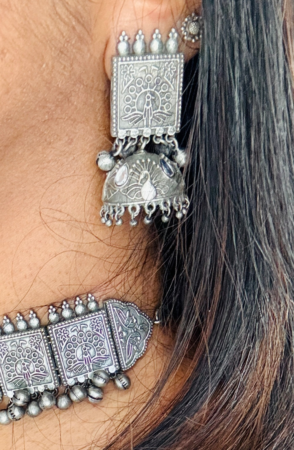 Square gungroo choker necklace - with jhumkas