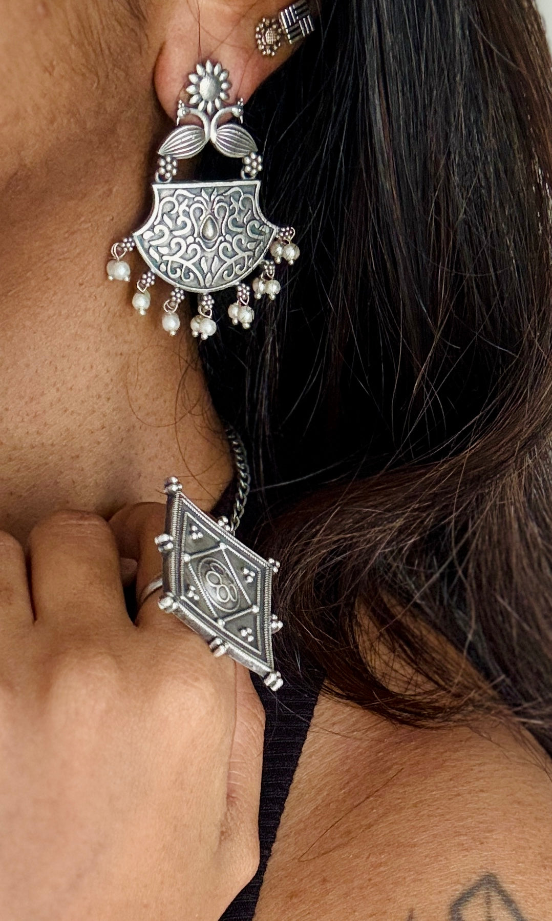 Long haram - silver with dangler earring