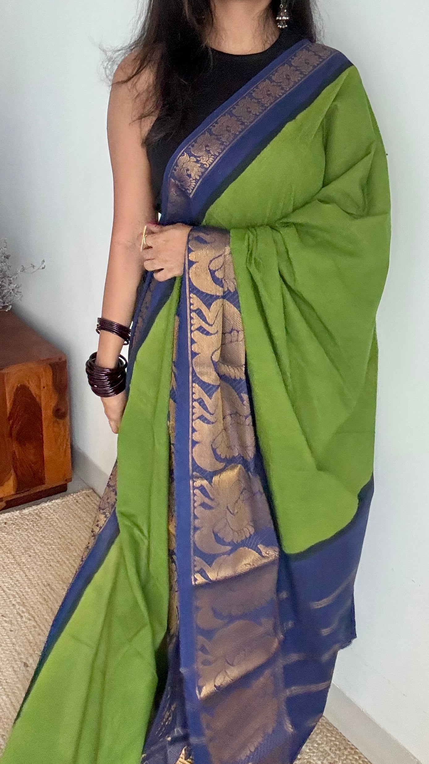 Green with Dark Blue - Madurai Soft Cotton - YCCOTNSWBZ01
