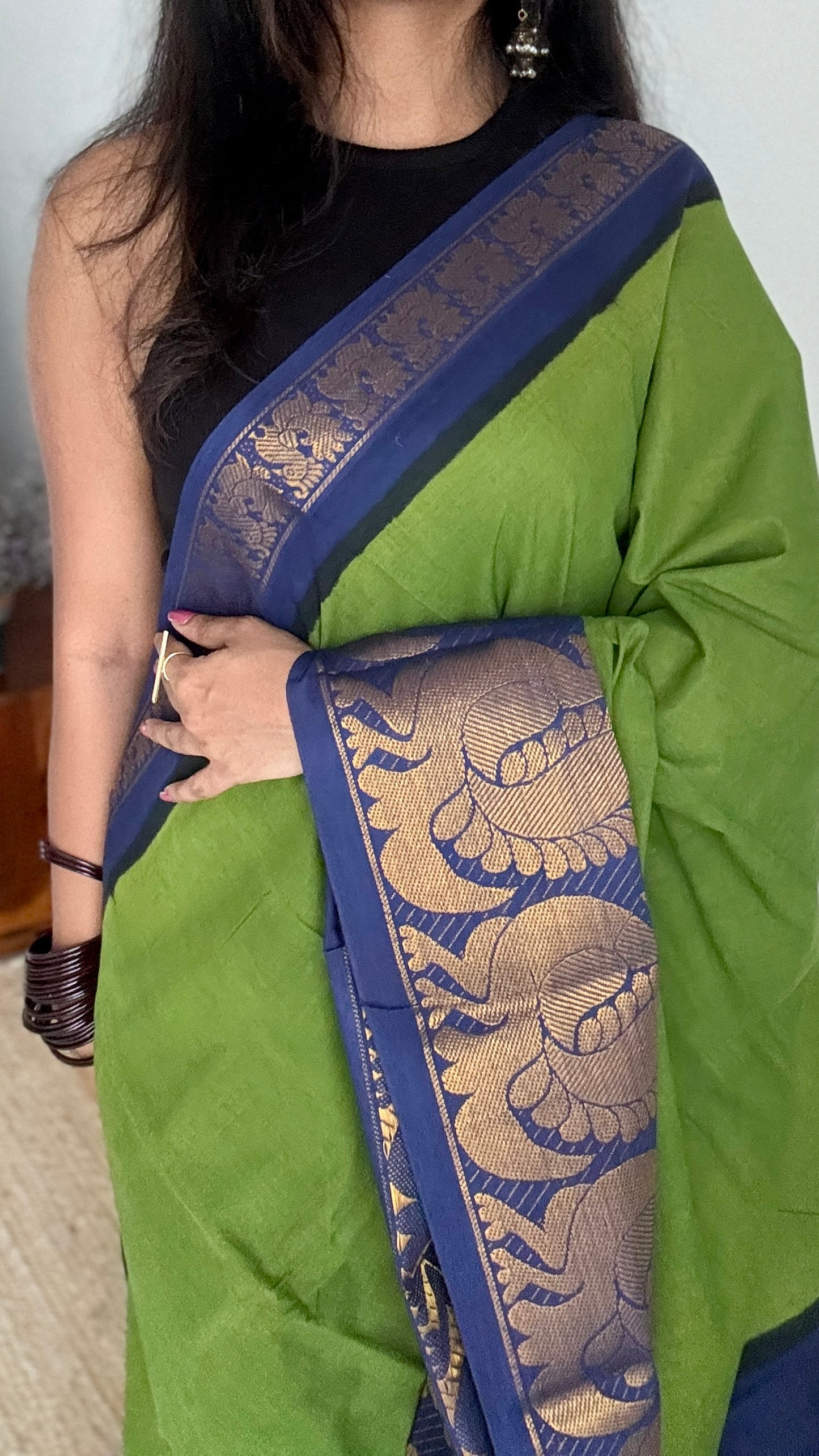 Green with Dark Blue - Madurai Soft Cotton - YCCOTNSWBZ01
