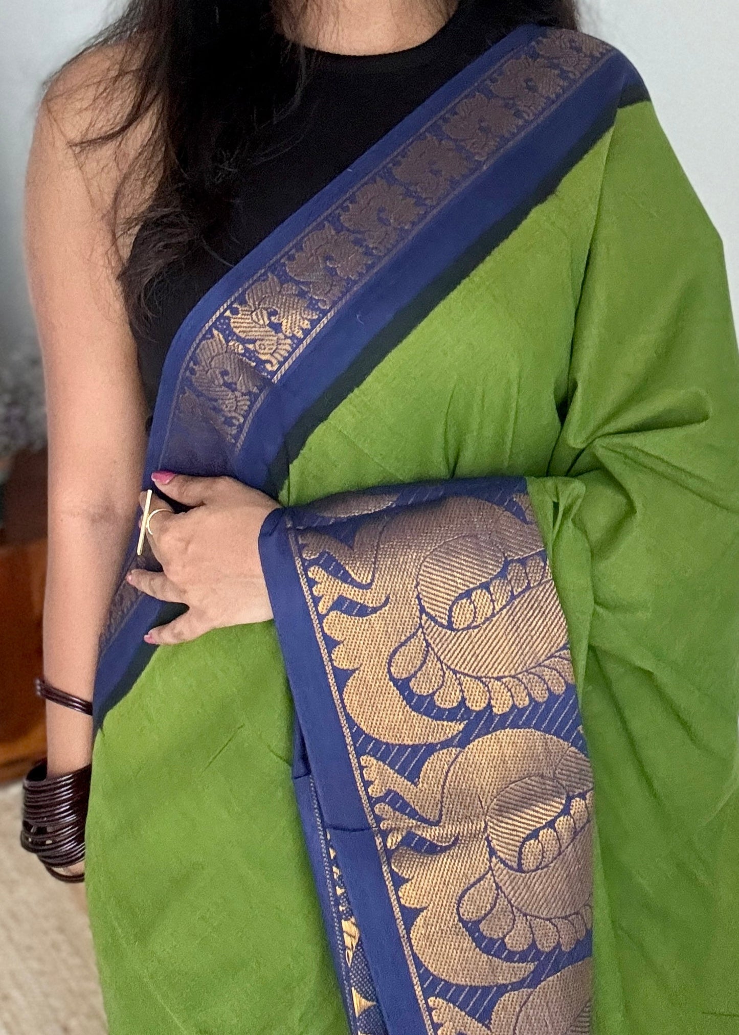 Green with Dark Blue - Madurai Soft Cotton - YCCOTNSWBZ01