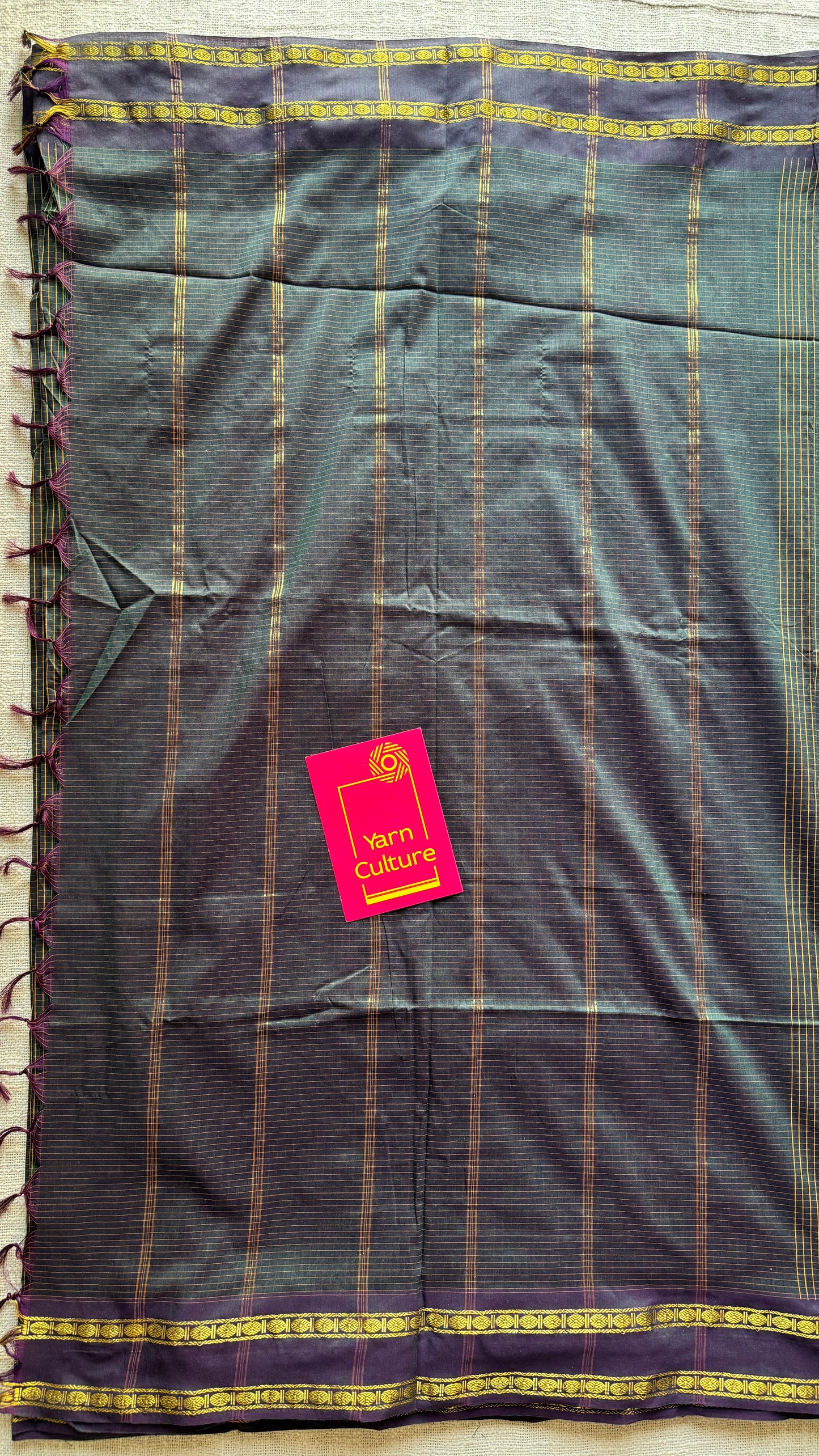 Dark Purple Green, Double Shade - Arani Checks in cotton silk