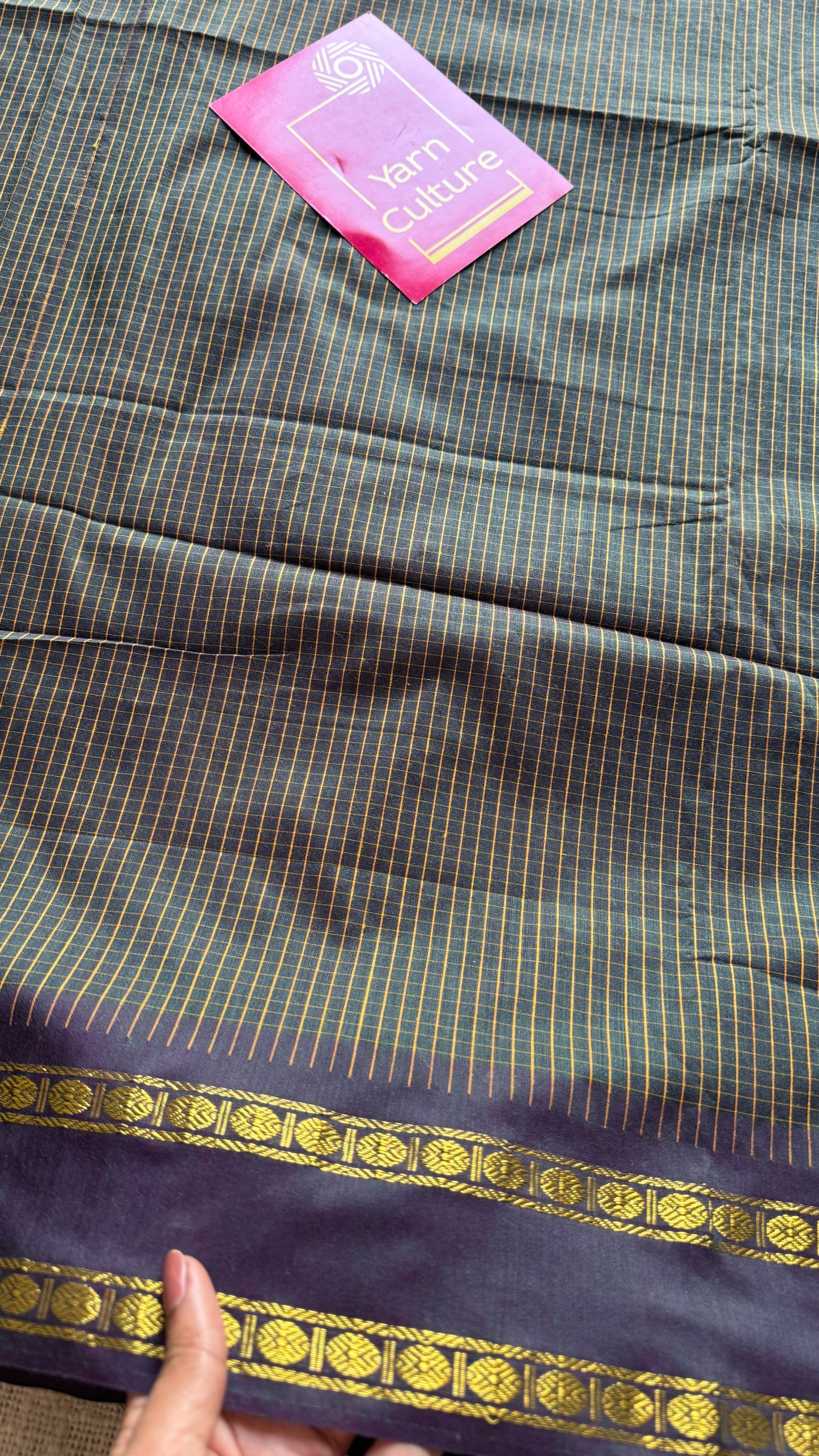 Dark Purple Green, Double Shade - Arani Checks in cotton silk