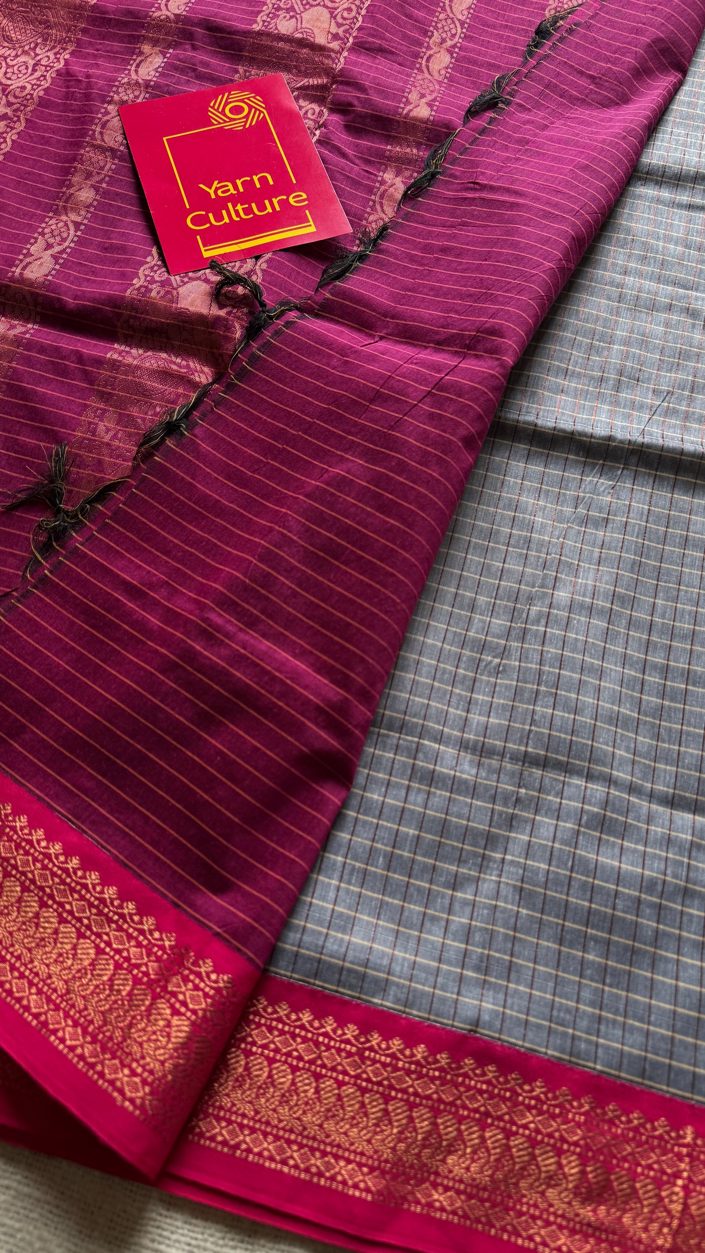 Grey- Pink, Checks - Kalyani Cotton Silk - YCCOTNKCSC01