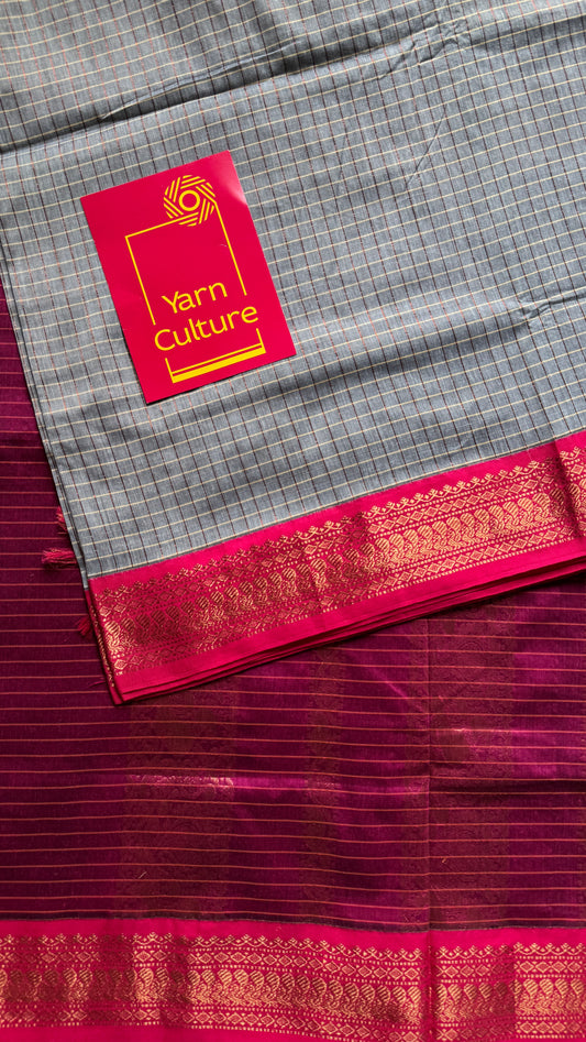 Grey- Pink, Checks - Kalyani Cotton Silk - YCCOTNKCSC01