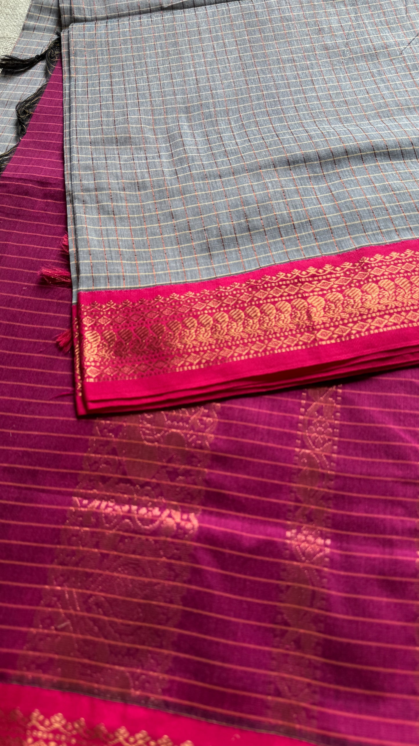 Grey- Pink, Checks - Kalyani Cotton Silk - YCCOTNKCSC01