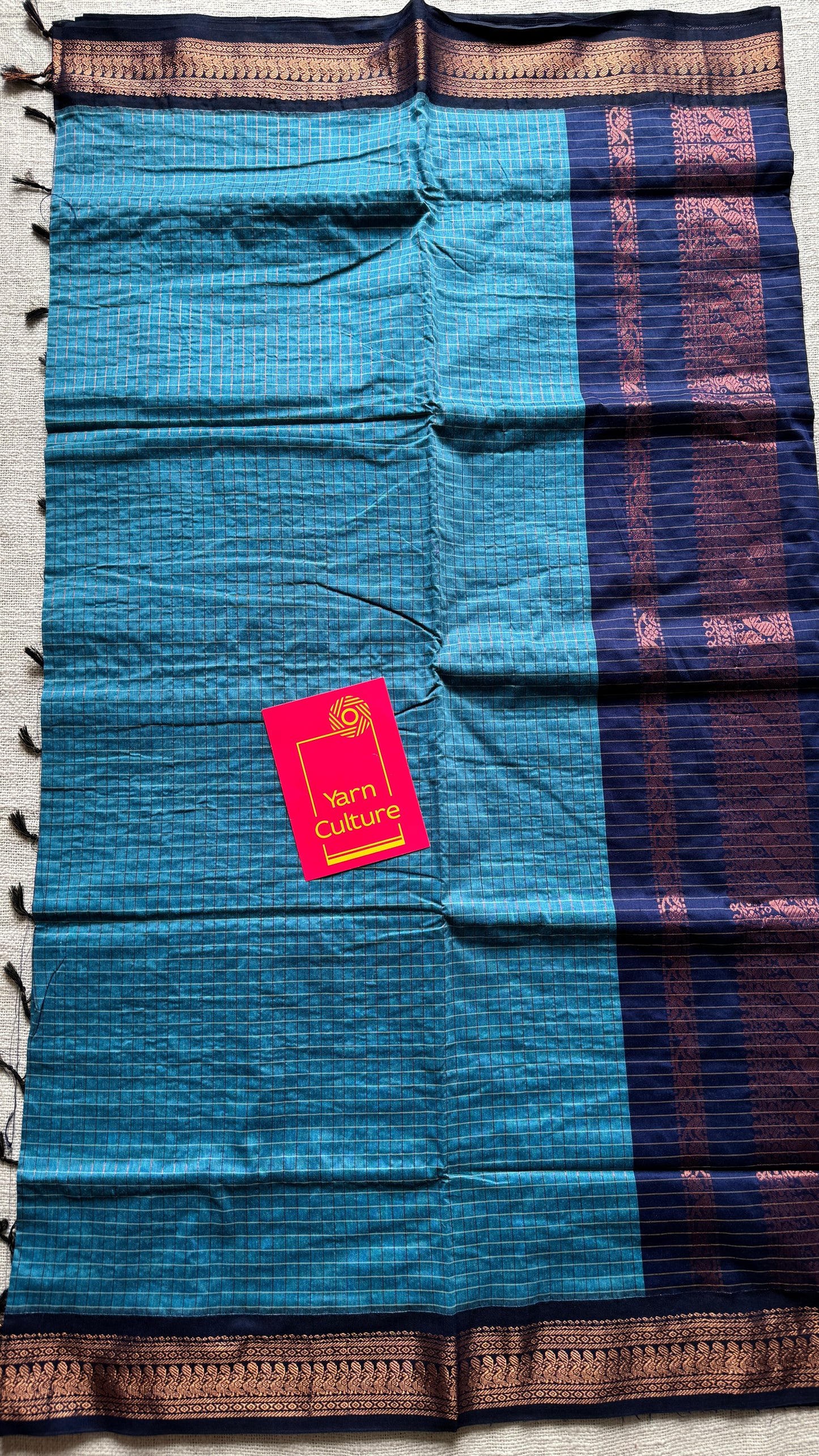 Light Blue - Dark Blue, Checks - Kalyani Cotton Silk - YCCOTNKCSC03