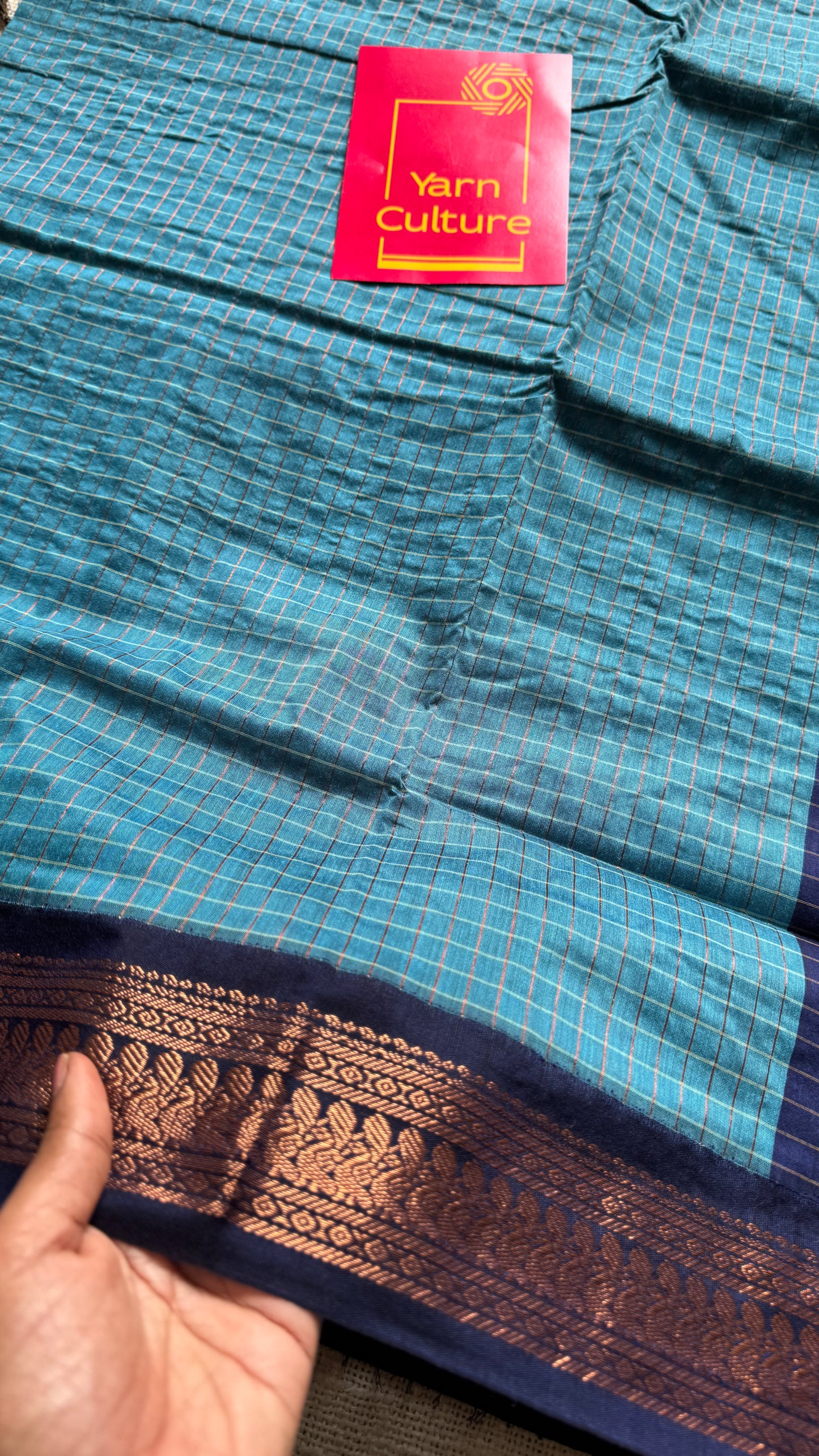 Light Blue - Dark Blue, Checks - Kalyani Cotton Silk - YCCOTNKCSC03