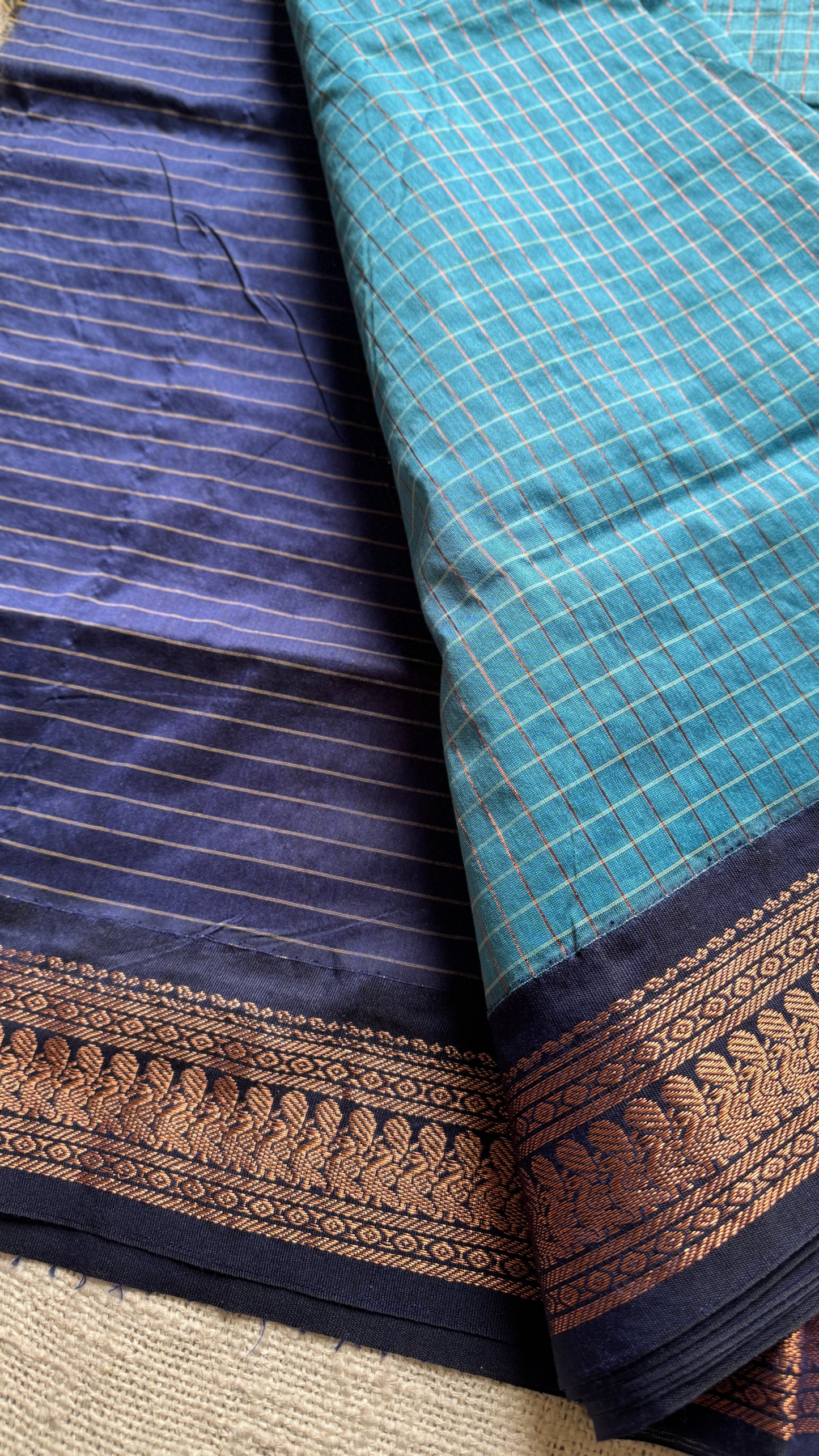 Light Blue - Dark Blue, Checks - Kalyani Cotton Silk - YCCOTNKCSC03