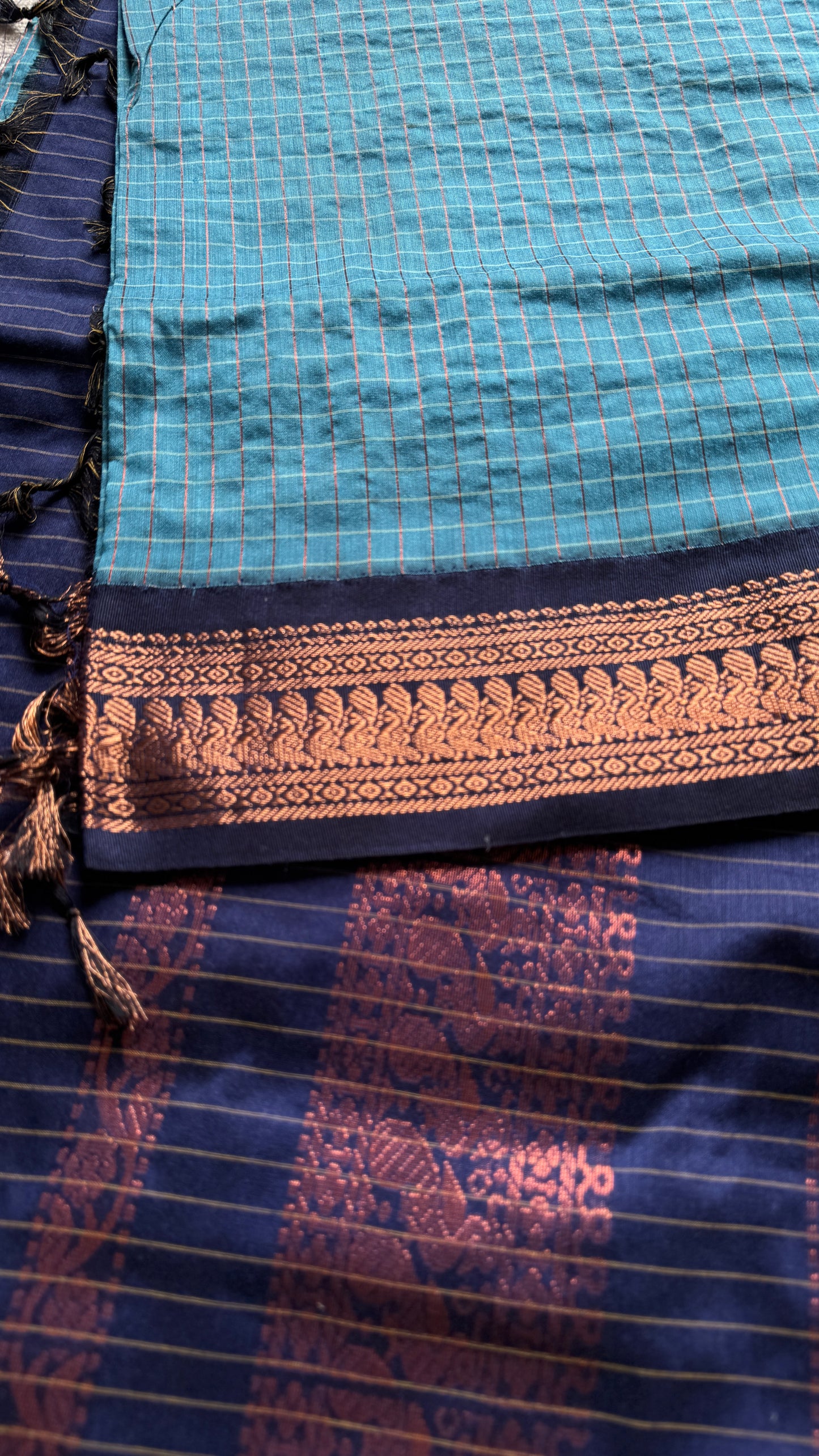 Light Blue - Dark Blue, Checks - Kalyani Cotton Silk - YCCOTNKCSC03