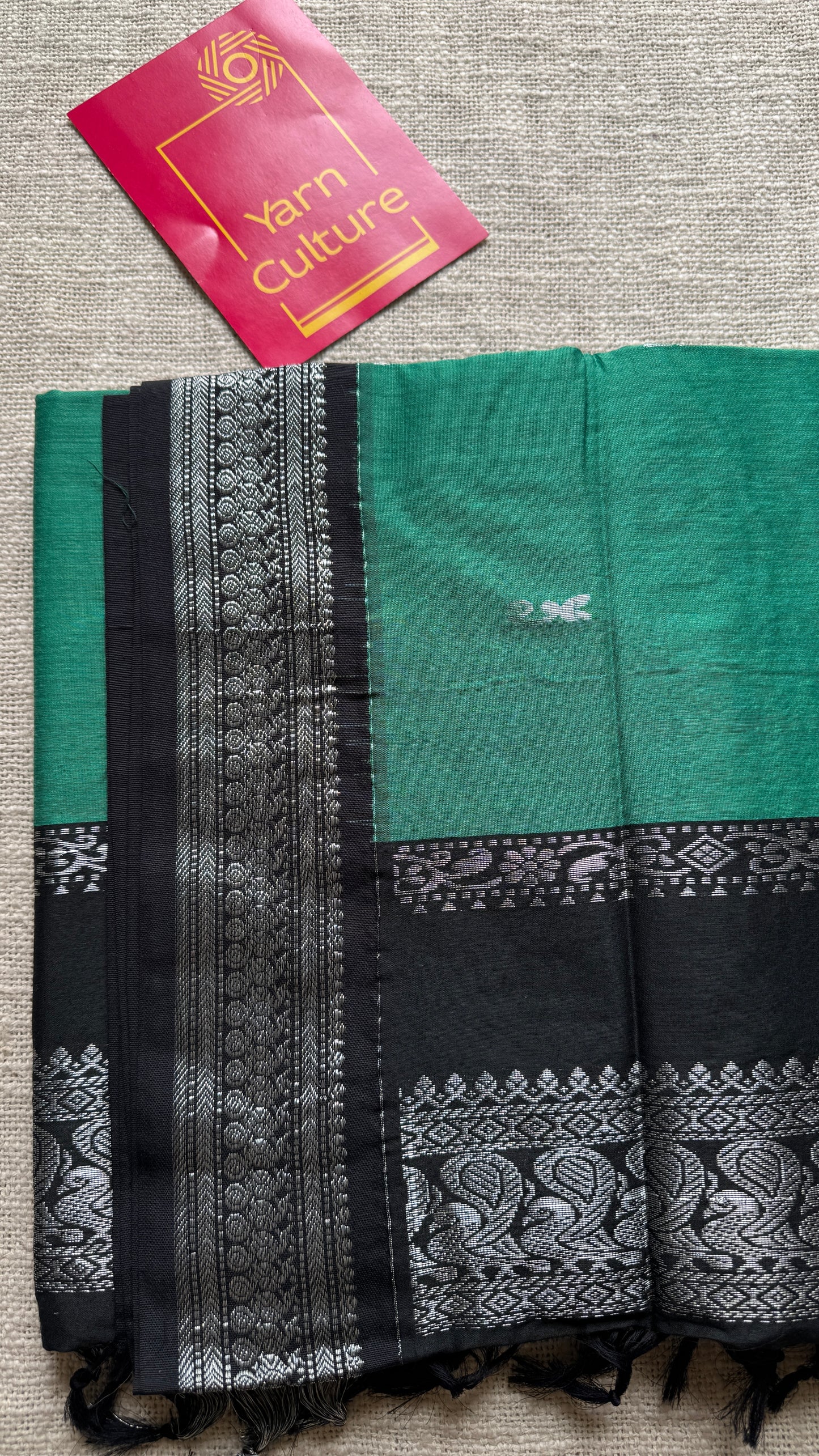 Dark Mint Green - Black, Silver Zari - Kalyani Cotton Silk - YCCOTNKCSB05