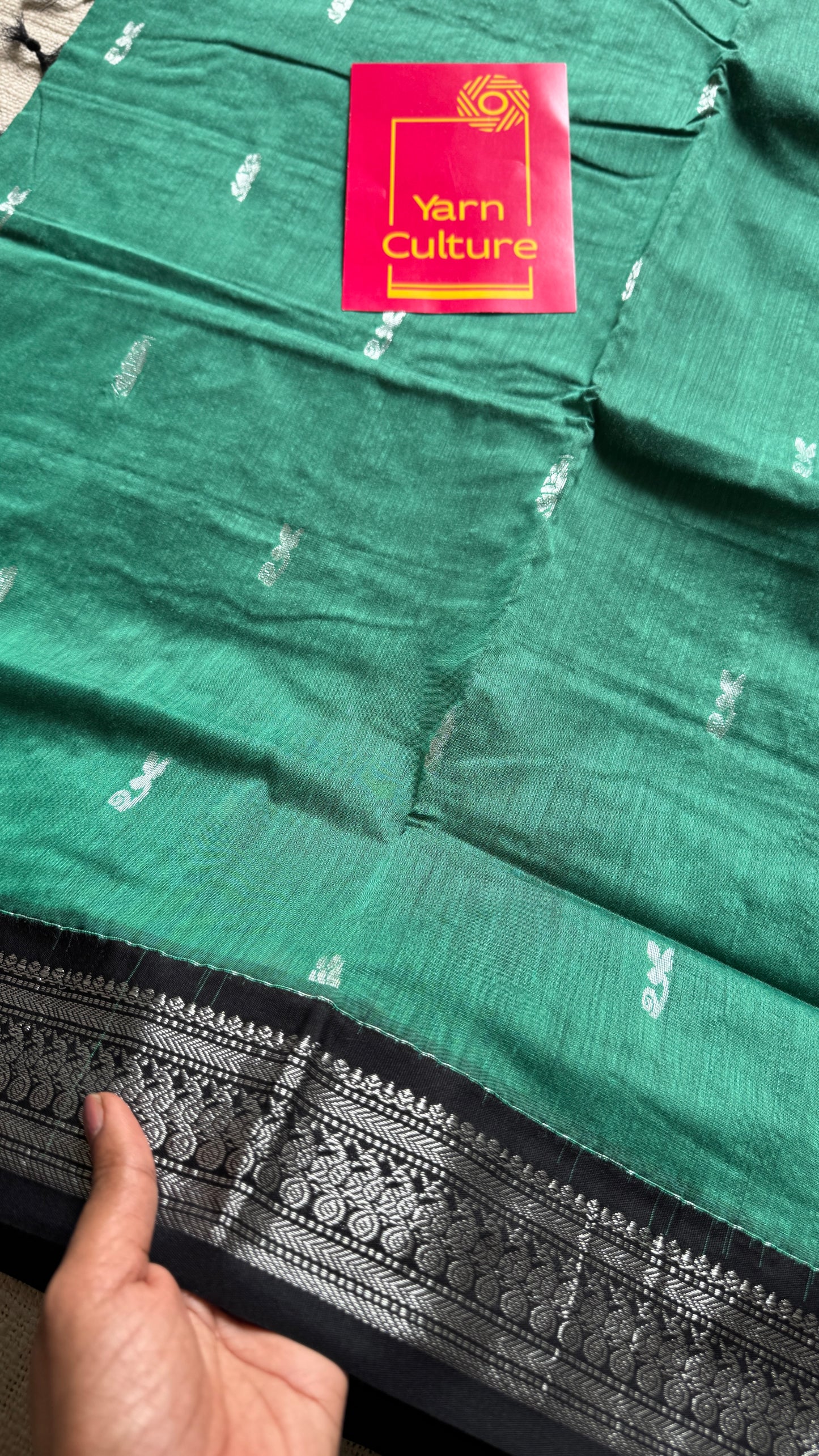 Dark Mint Green - Black, Silver Zari - Kalyani Cotton Silk - YCCOTNKCSB05