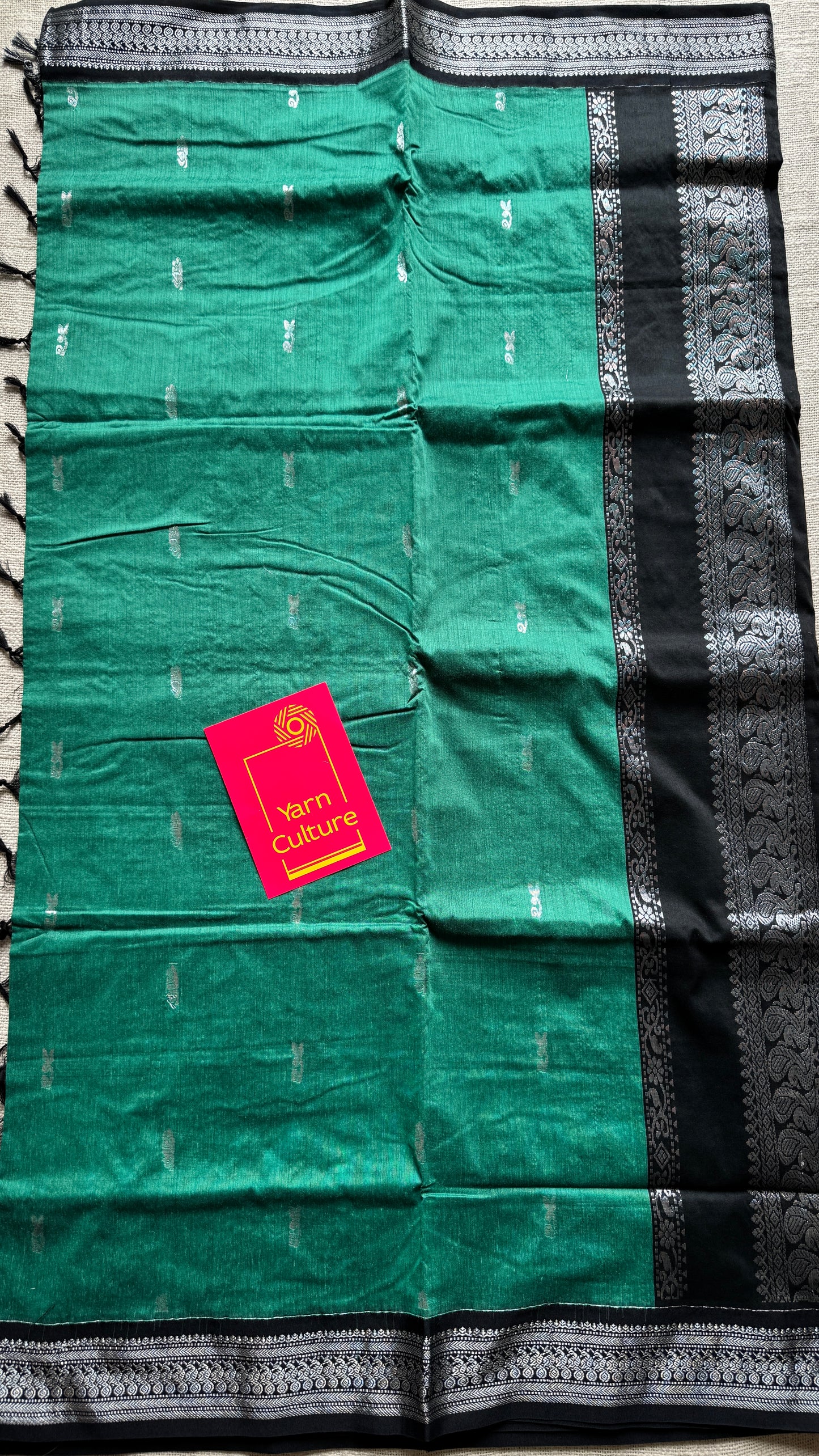 Dark Mint Green - Black, Silver Zari - Kalyani Cotton Silk - YCCOTNKCSB05
