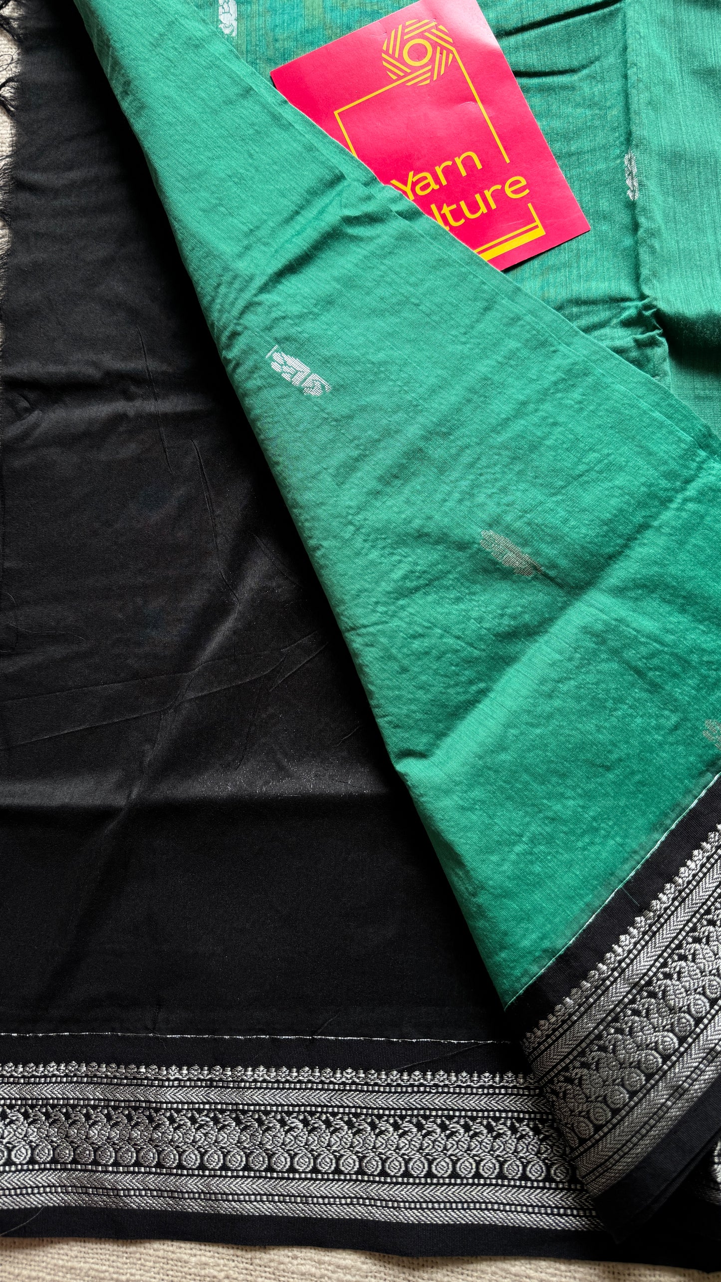 Dark Mint Green - Black, Silver Zari - Kalyani Cotton Silk - YCCOTNKCSB05