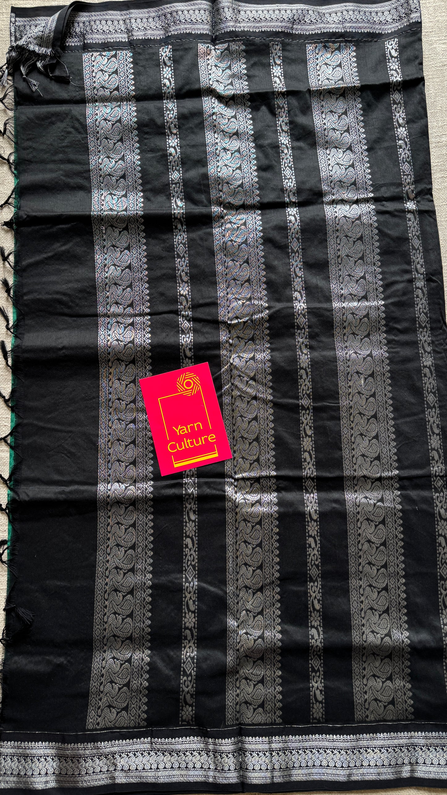 Dark Mint Green - Black, Silver Zari - Kalyani Cotton Silk - YCCOTNKCSB05