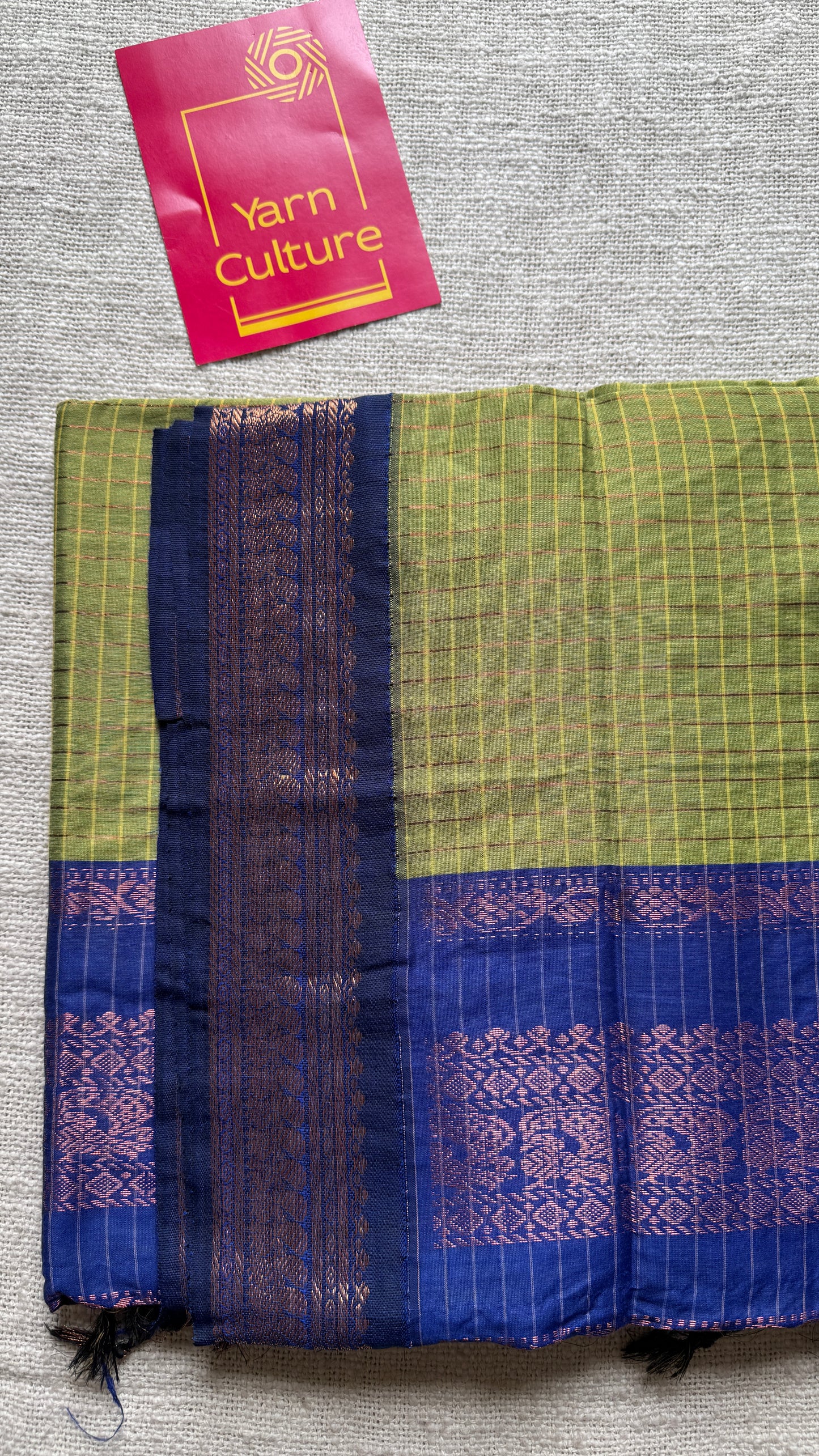 Light Green - Royal Blue, Checks - Kalyani Cotton Silk - YCCOTNKCSC04
