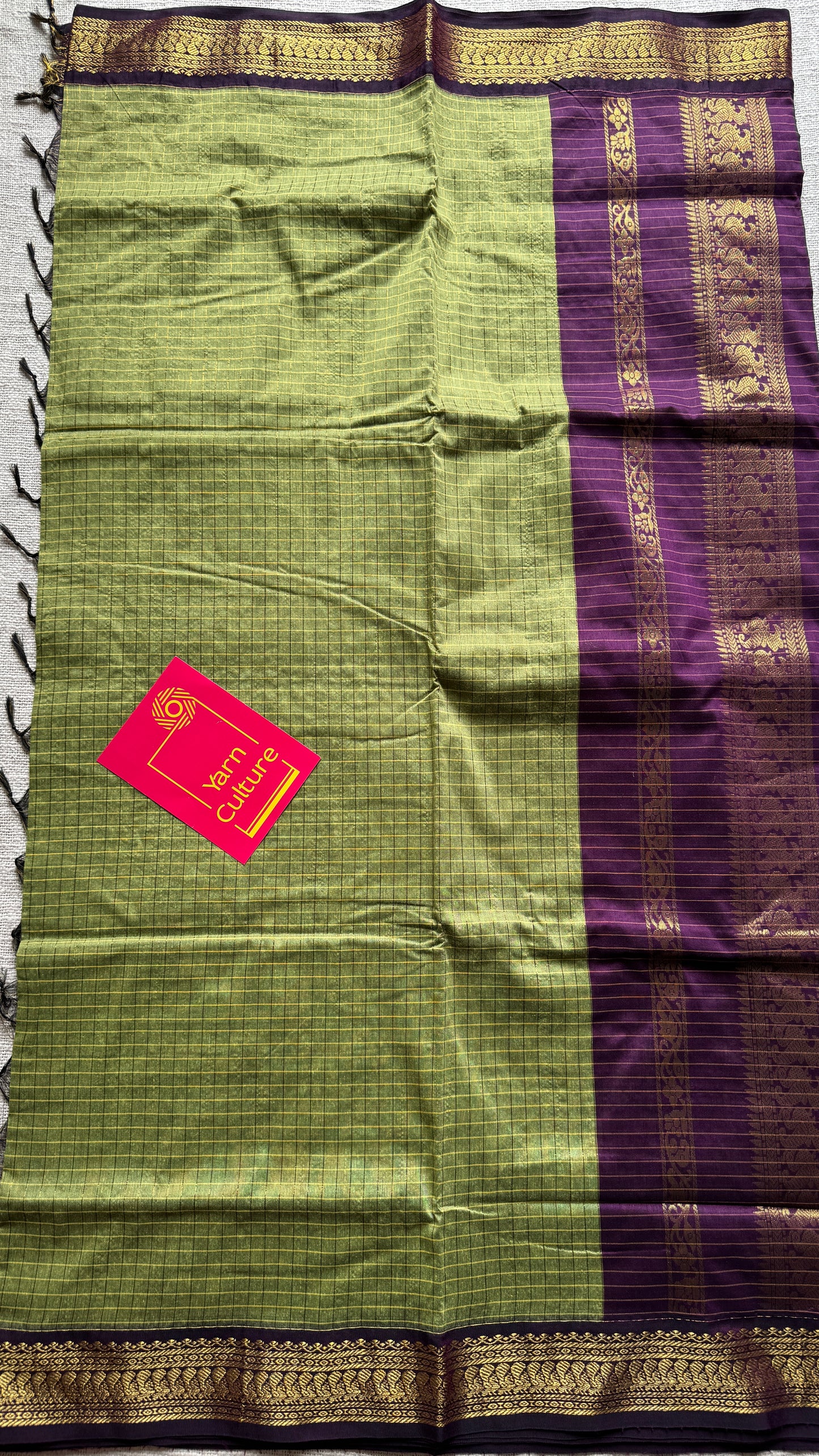 Light Green - Purple Pink (Vadamalli), Checks - Kalyani Cotton Silk - YCCOTNKCSC05