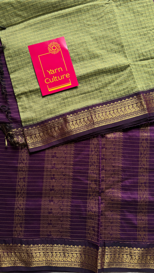 Light Green - Purple Pink (Vadamalli), Checks - Kalyani Cotton Silk - YCCOTNKCSC05